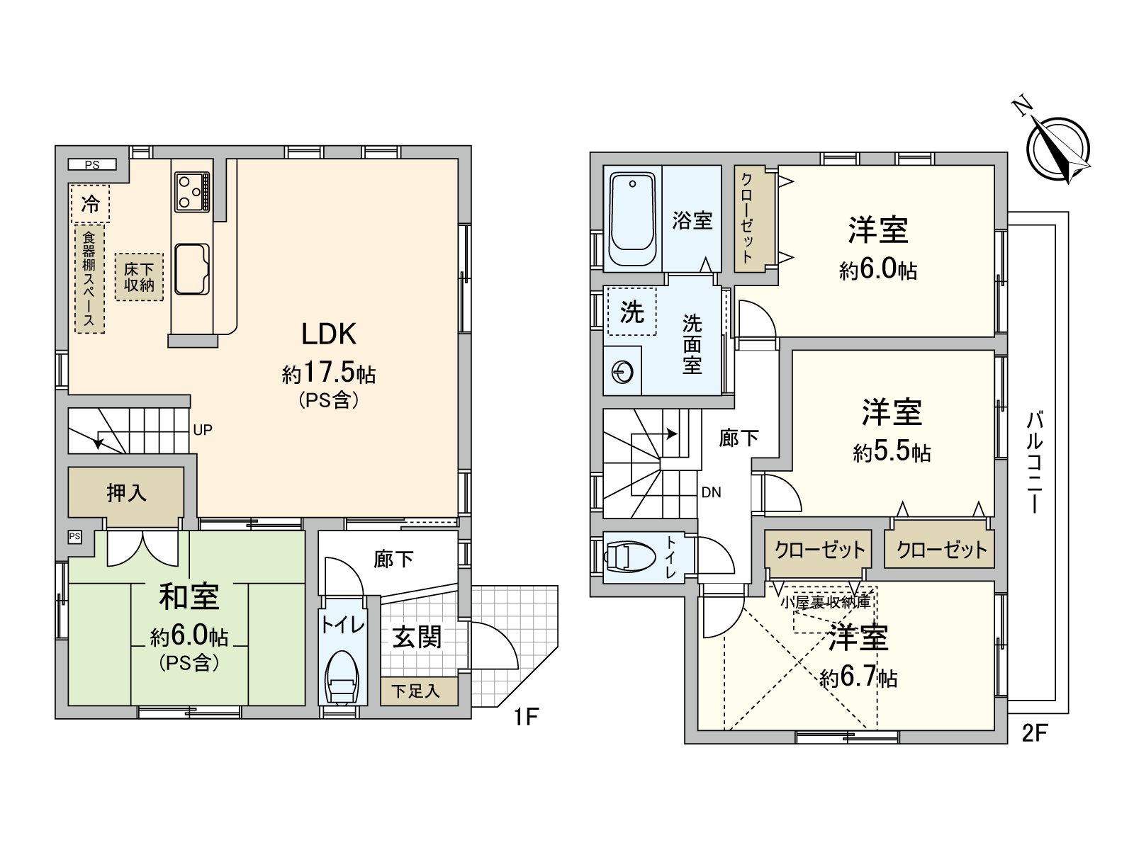 一边和家族会话，一边能烹调的开放式厨房被采用。浴室以及洗脸室被在2楼安置，到卧室的流迹线良好。地板下边收纳到处有收纳，房间一下子剪，整理。