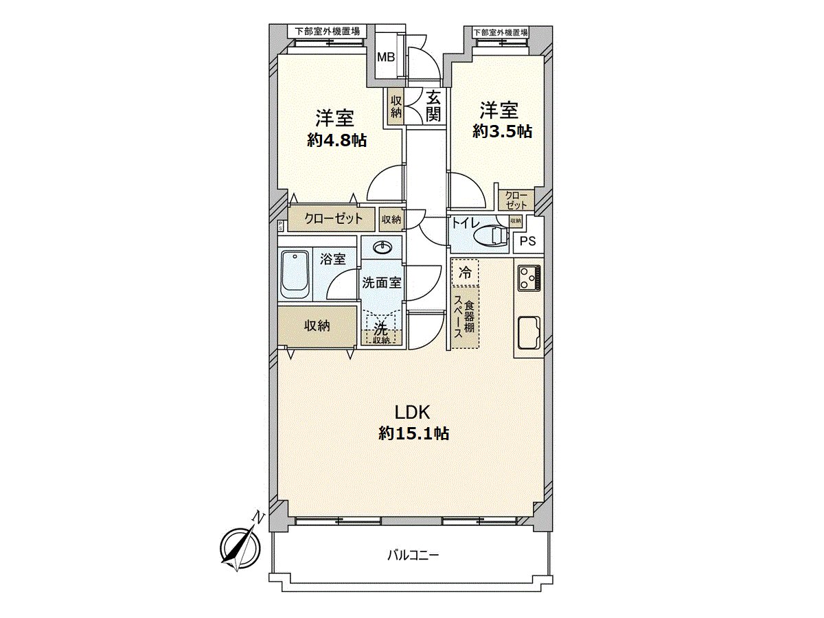 LDK面向适合东南的阳台明亮地是开放性的家。一边享受风景，一边能舒畅。有全居室收纳，并且能有效活用空间。是被在水周围和居住空间分成的隐私考虑的房型。