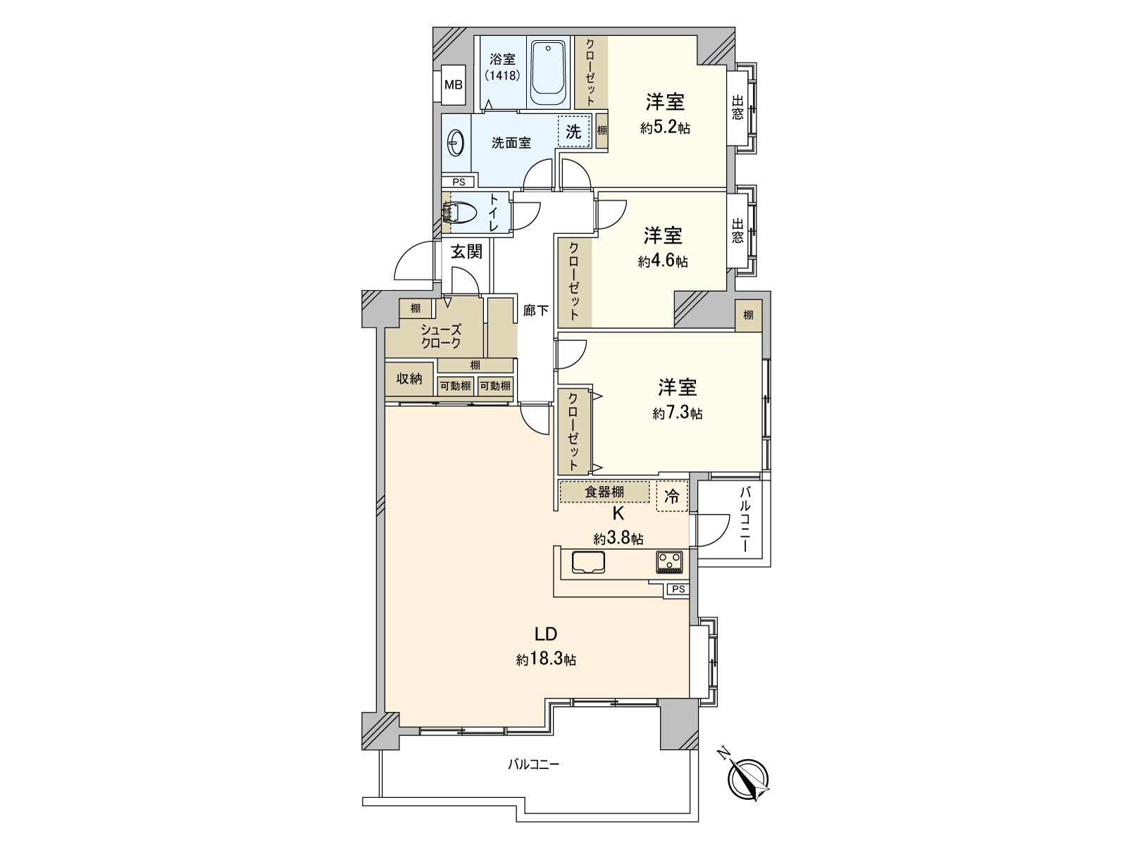 因为全居室有存储空间所以能和感觉清醒保持住空間。LDK，有约22.1张塌塌米舒适的面积。一起舒适地可以度过家族。