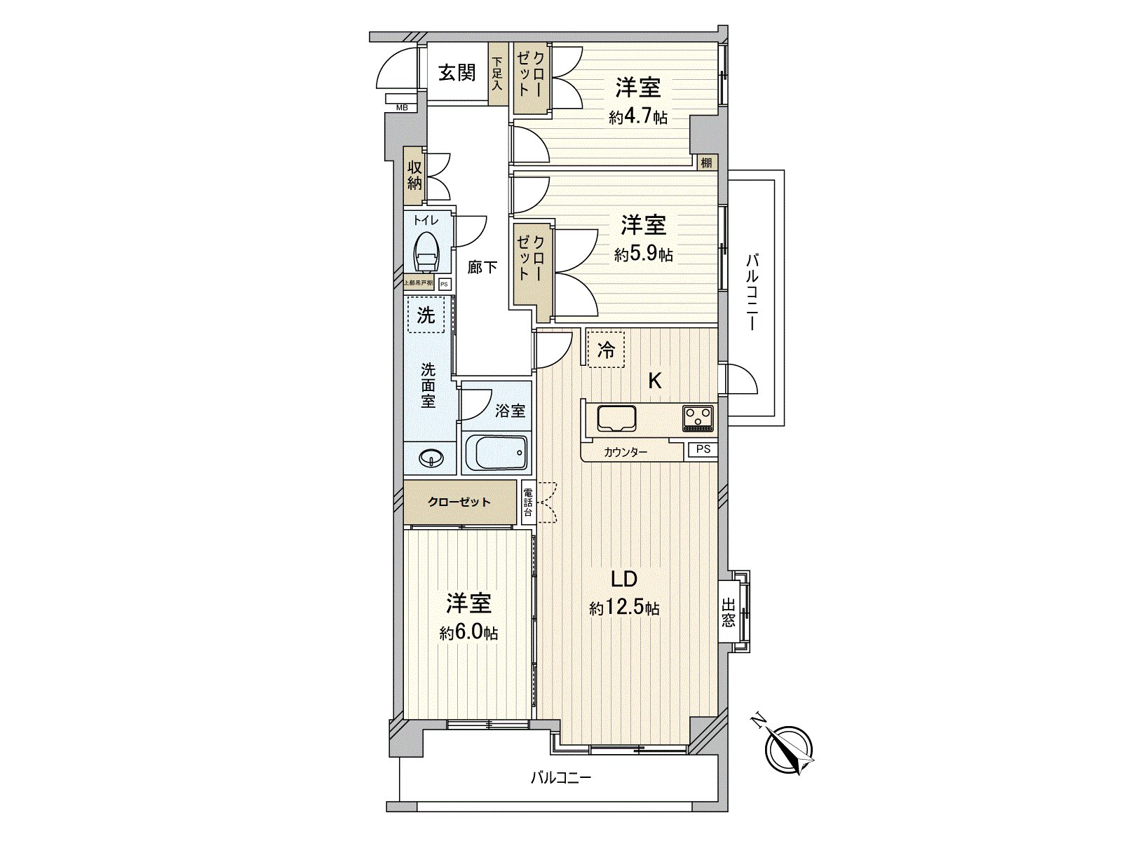In corner unit of the top floor, the ventilation per positive is good. "3LDK" with two terrace including the Southwest Orientation. On earth an LD and the Western-style room (about 6.0 quires) are available for the use.