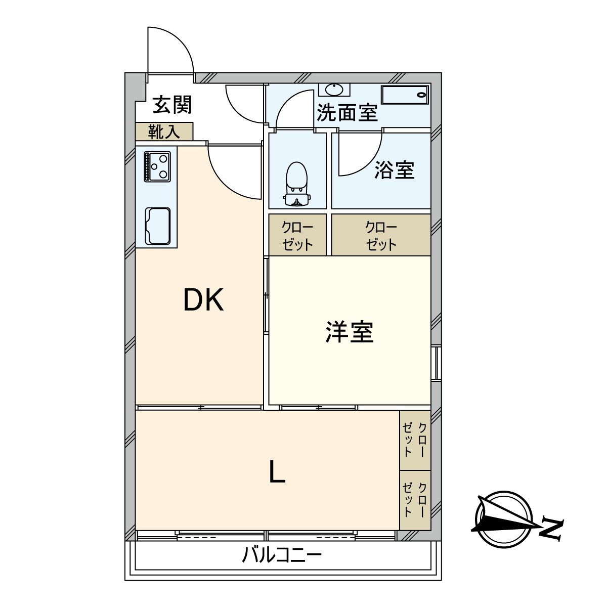 The 2DK dwelling unit which possessed terrace facing east. All Western-style rooms are with storing. I utilize storage space and can use the house space widely.