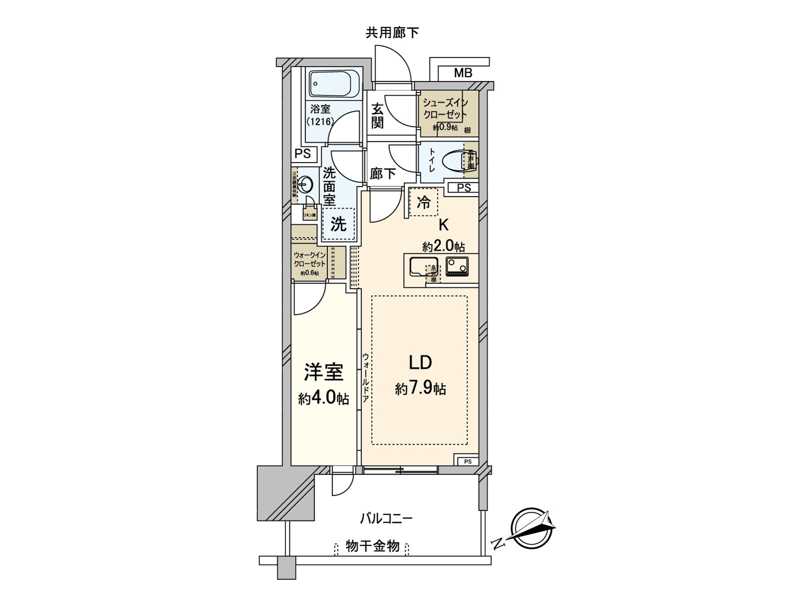 是LDK和西式房间面向西北阳台的房型。厕所以及洗脸室被走廊安置，难以在意生活声音，隐私容易被保持。