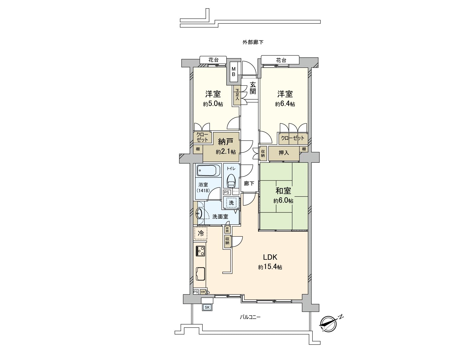 是具有面向東南的陽台的3LDK住戸。因為有全居室收納靈活運用收納所以，能廣泛地使用室內。