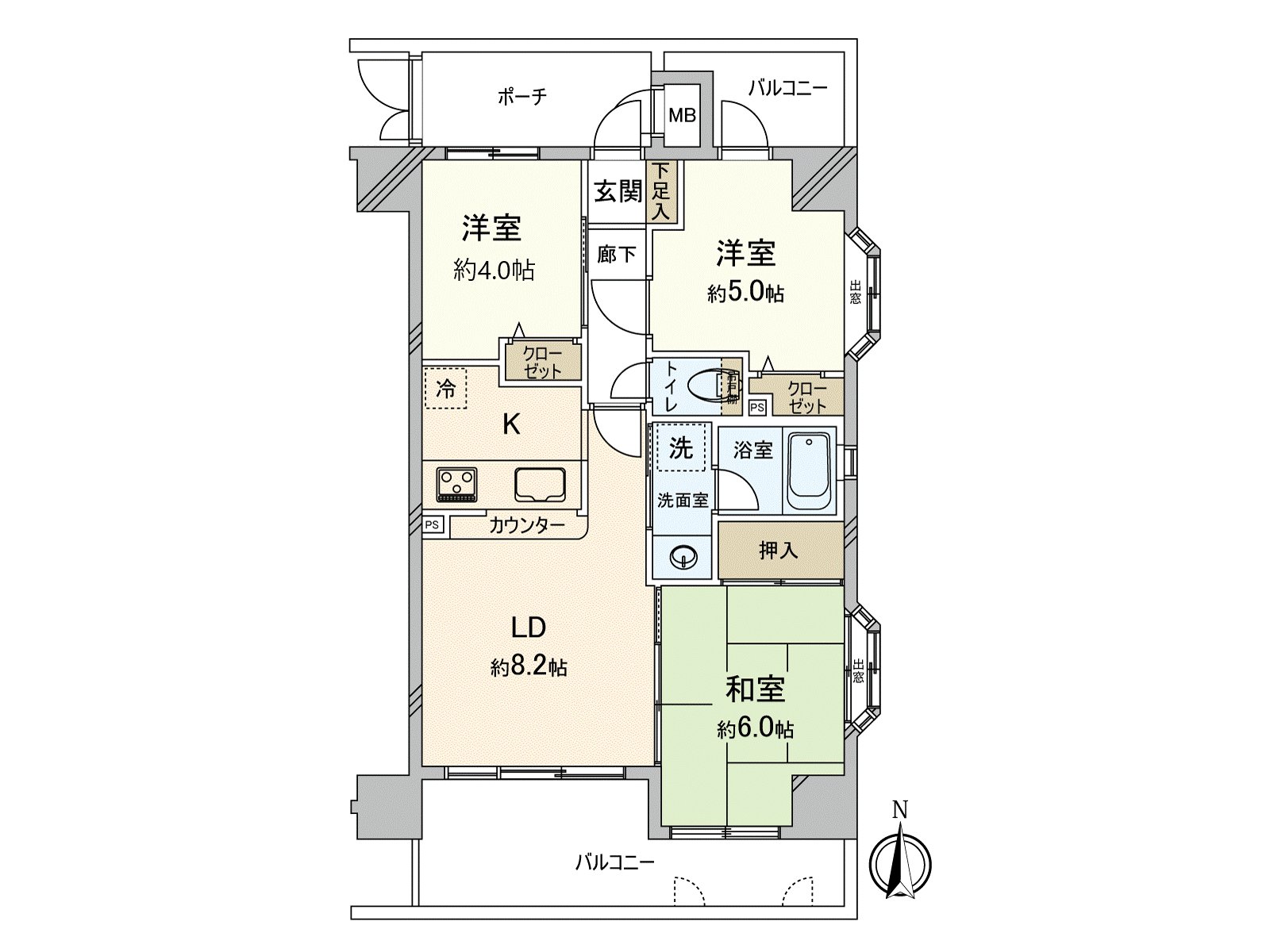 亮的陽光把從朝南的陽台插進去的客餐廳。開放和式房間的拉門的話可以與客餐廳的1具利用。廚房和洗臉室正鄰接，家務流跡線順利。