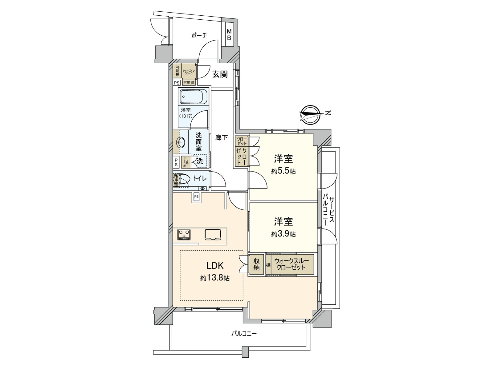 All rooms is a layout facing the terrace (or service terrace). The abundant storing including the available walk through closet is established from shoes cloakroom and two rooms.