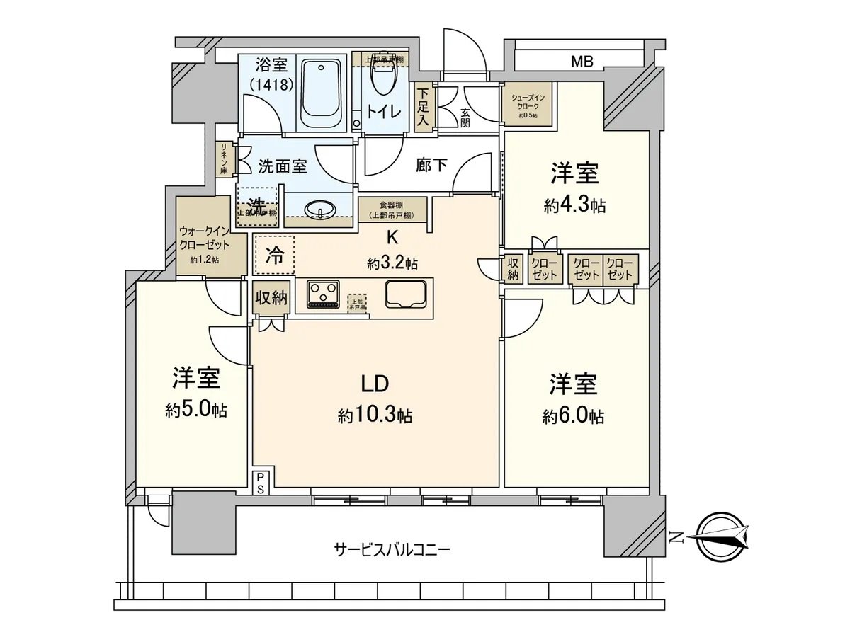 専有面積66.21平米３ＬＤＫタイプ、２１階部分につき、眺望・陽当り良好な住戸です