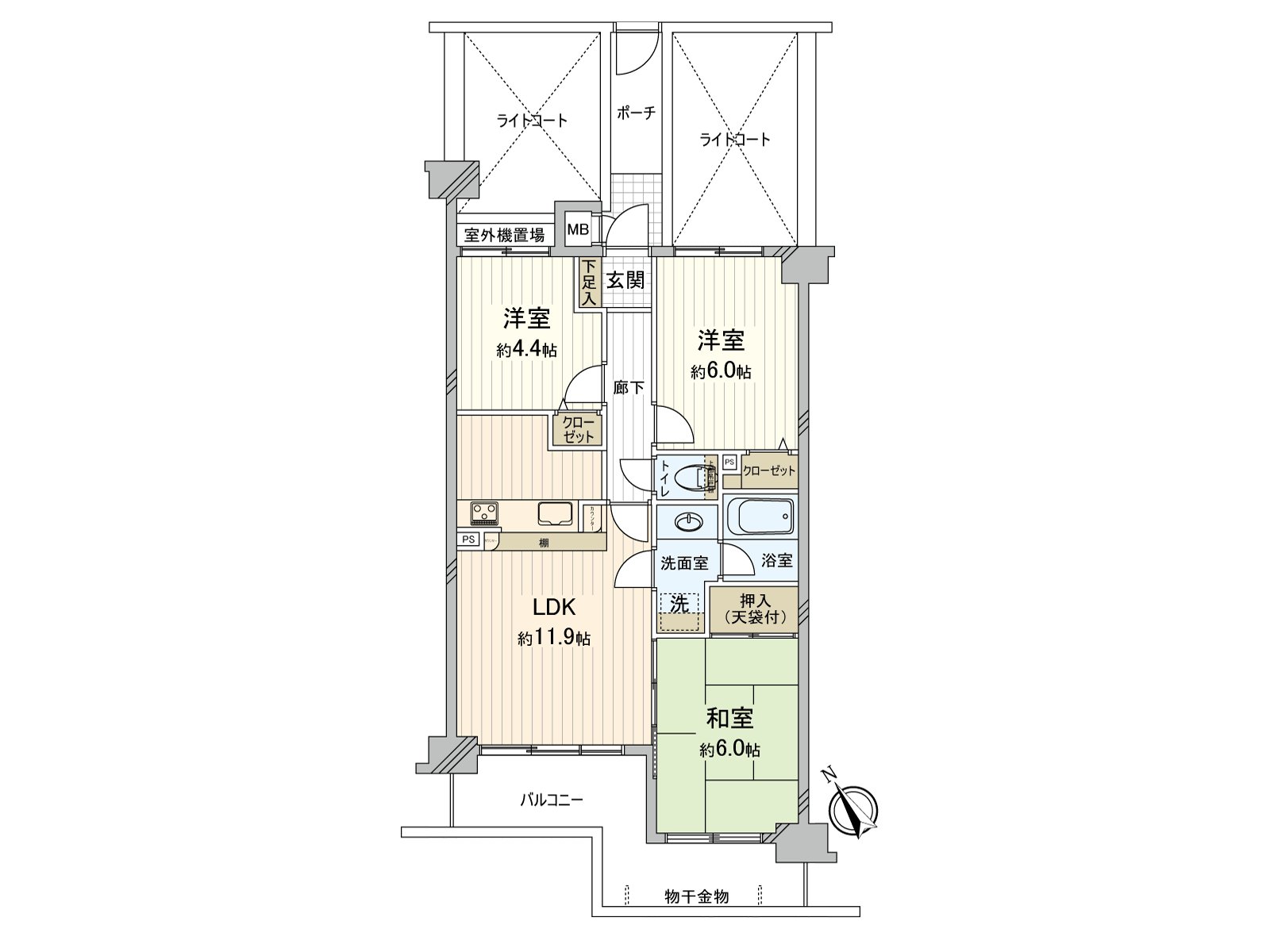 It is the dwelling unit which possessed the entrance porch with the gate which is easy to protect privacy. About 11.9 quires of LDK faces the Southwest Orientation Terrace, and exposure to the sun is good! On earth the use is possible with an adjacent Japanese-style room, too.