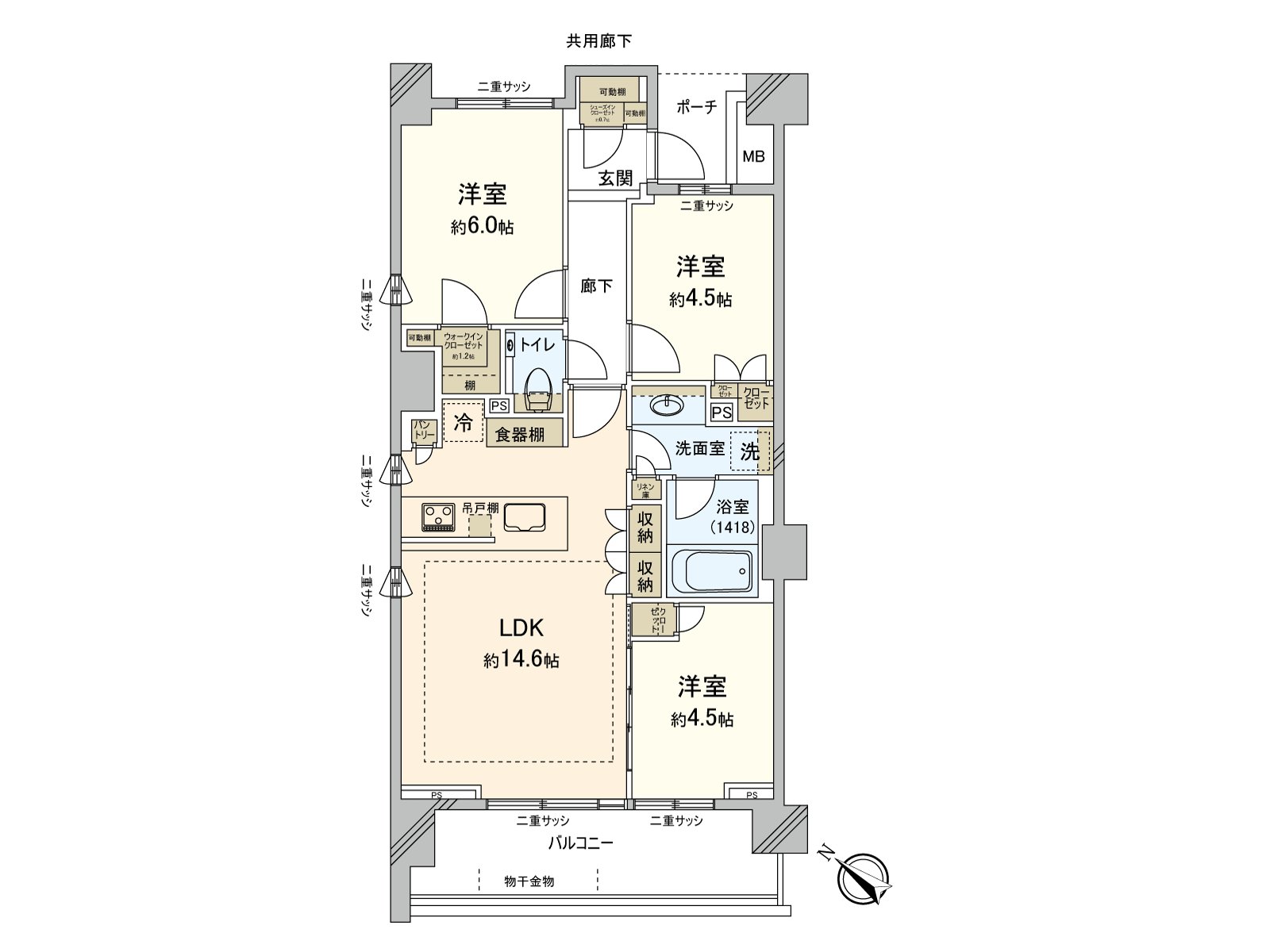 為採光房，約6.0張塌塌米LDK和北側的西式房間是2面采光。另外，關於全居室2層框格，外部音被減輕。