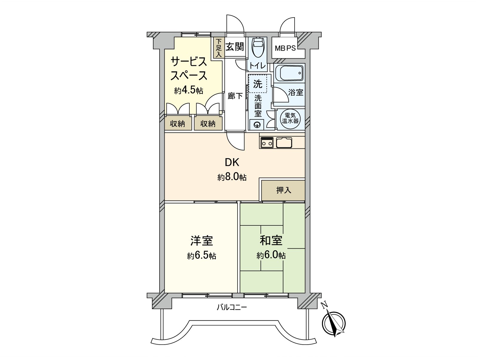 暖和的阳光把关于南西到傍晚插进去的家。有约4.5张塌塌米非居室，能充分收藏季节家电以及日用品。能广泛地确保居住空间。