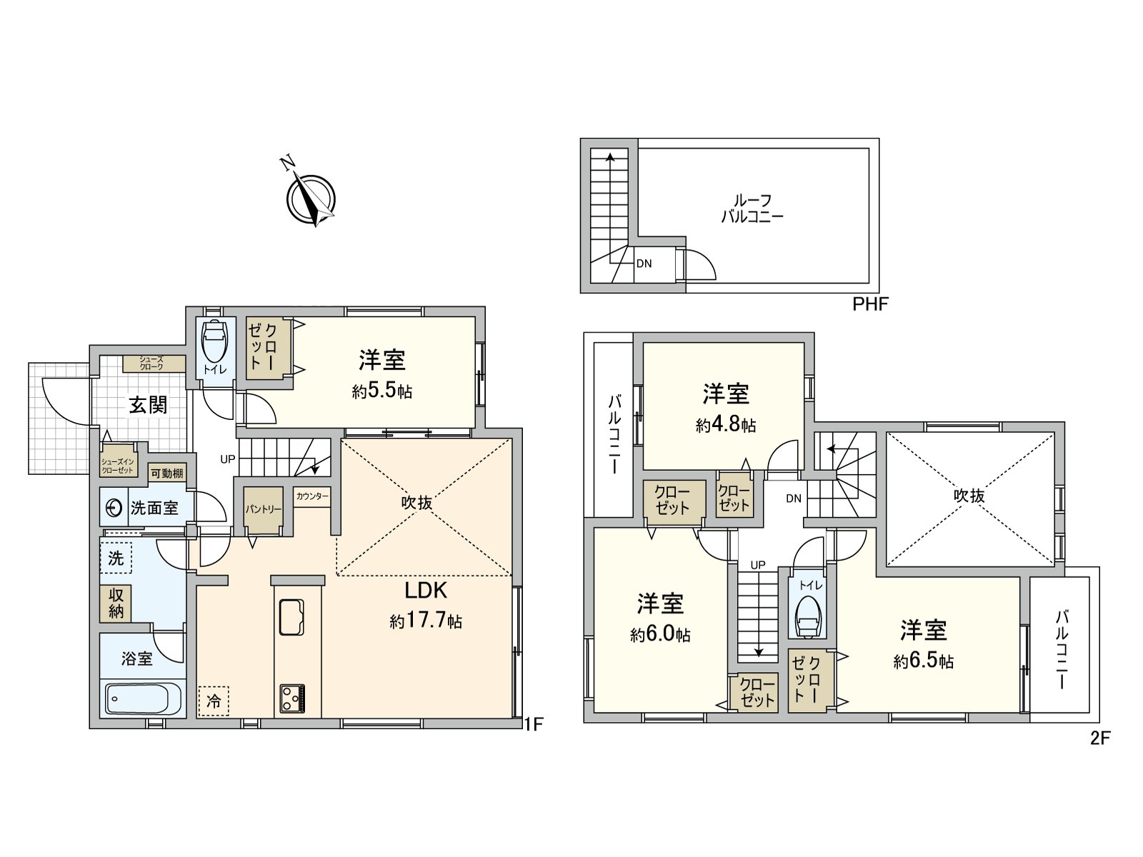 2面陽台·屋頂陽台被設立的舒適的4LDK新建透天房