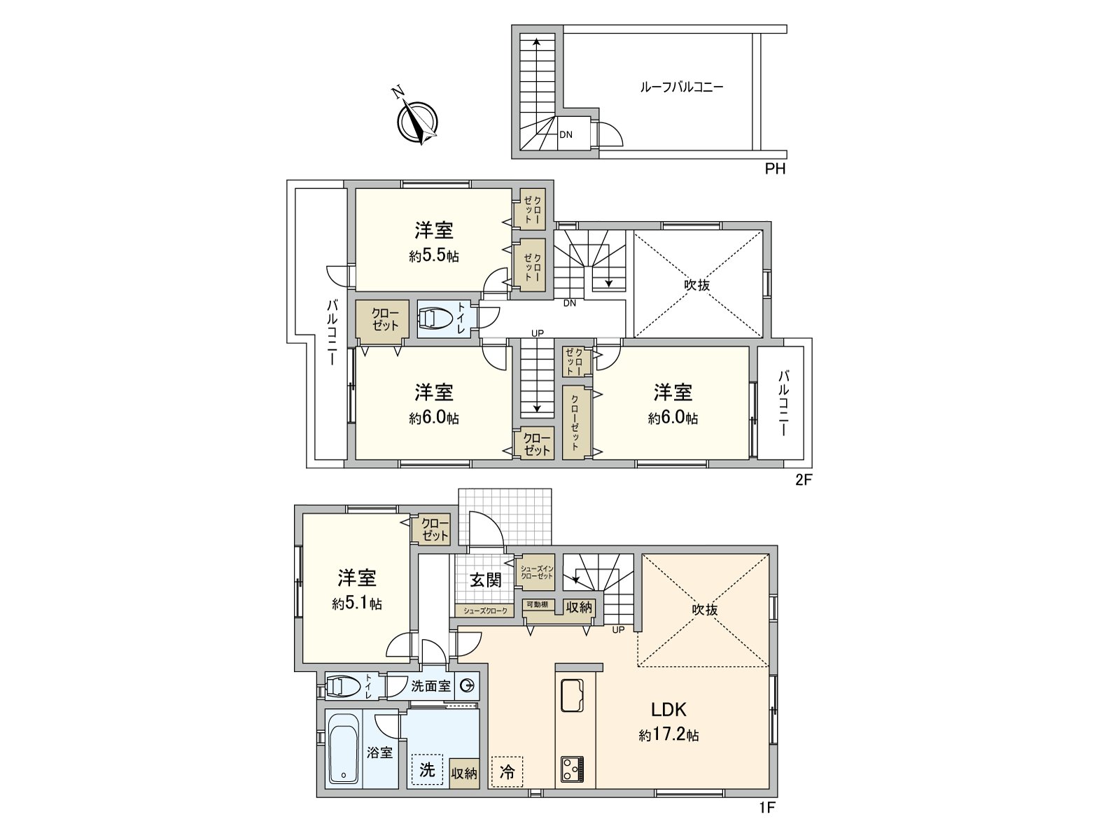 2面阳台·屋顶阳台被设立的舒适的4LDK