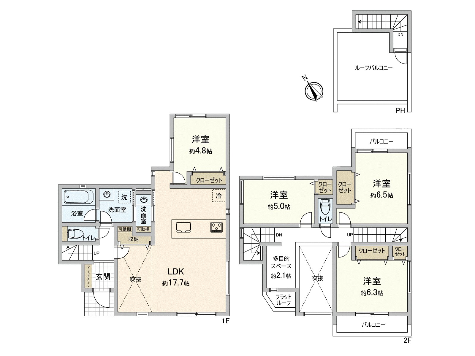 2面陽台·屋頂陽台被設立的舒適的4LDK