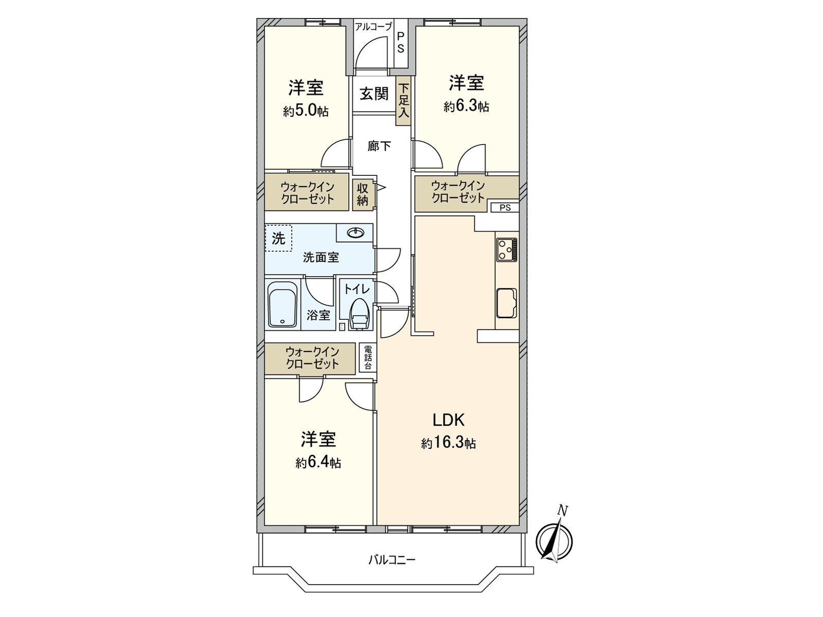 ○实际使用面积79.14平米的舒适的3LDK住戸