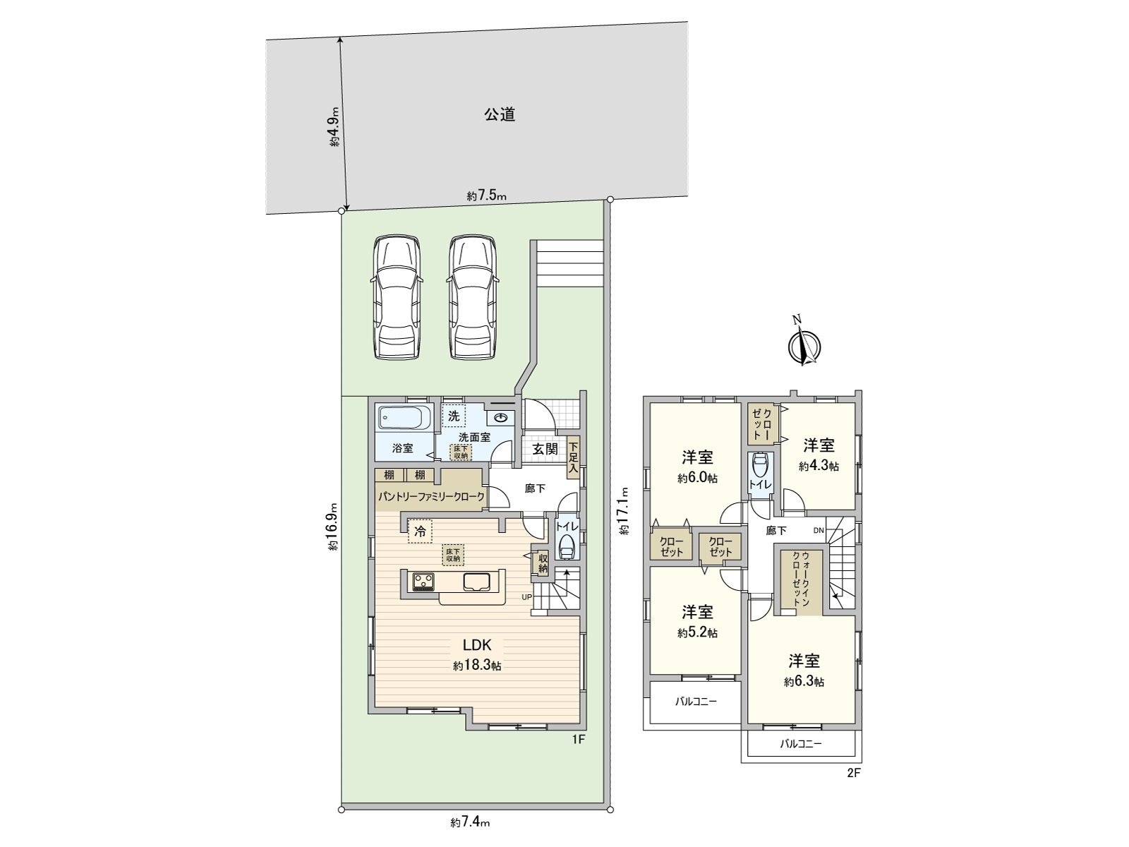 [Floor plan] Land area: 127.22 square meters (about 38.48 tsubo) of/Total floor area: 101.02 square meters (about 30.55 tsubo) of/Plan: 4LDK