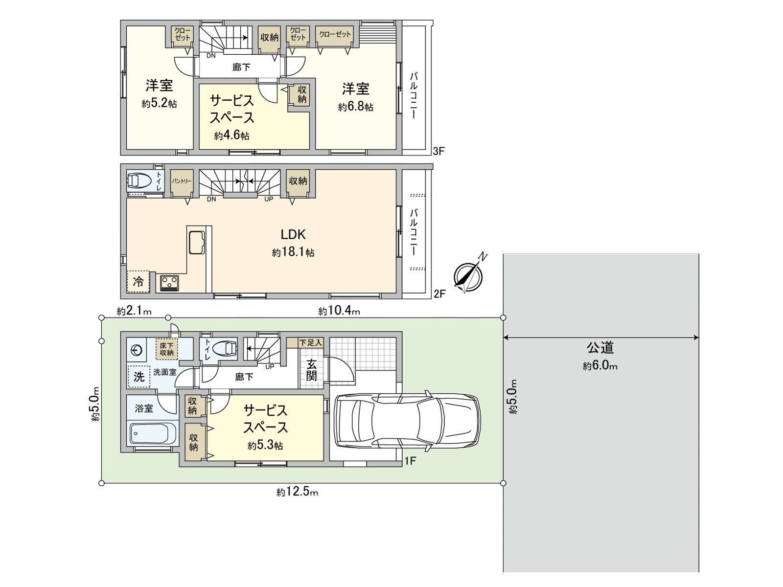 [平面圖]土地面積：63.39平方公尺(約19.17坪)/建築面積：108.13平方公尺(約32.70坪)/房型：2LDK+S*2
