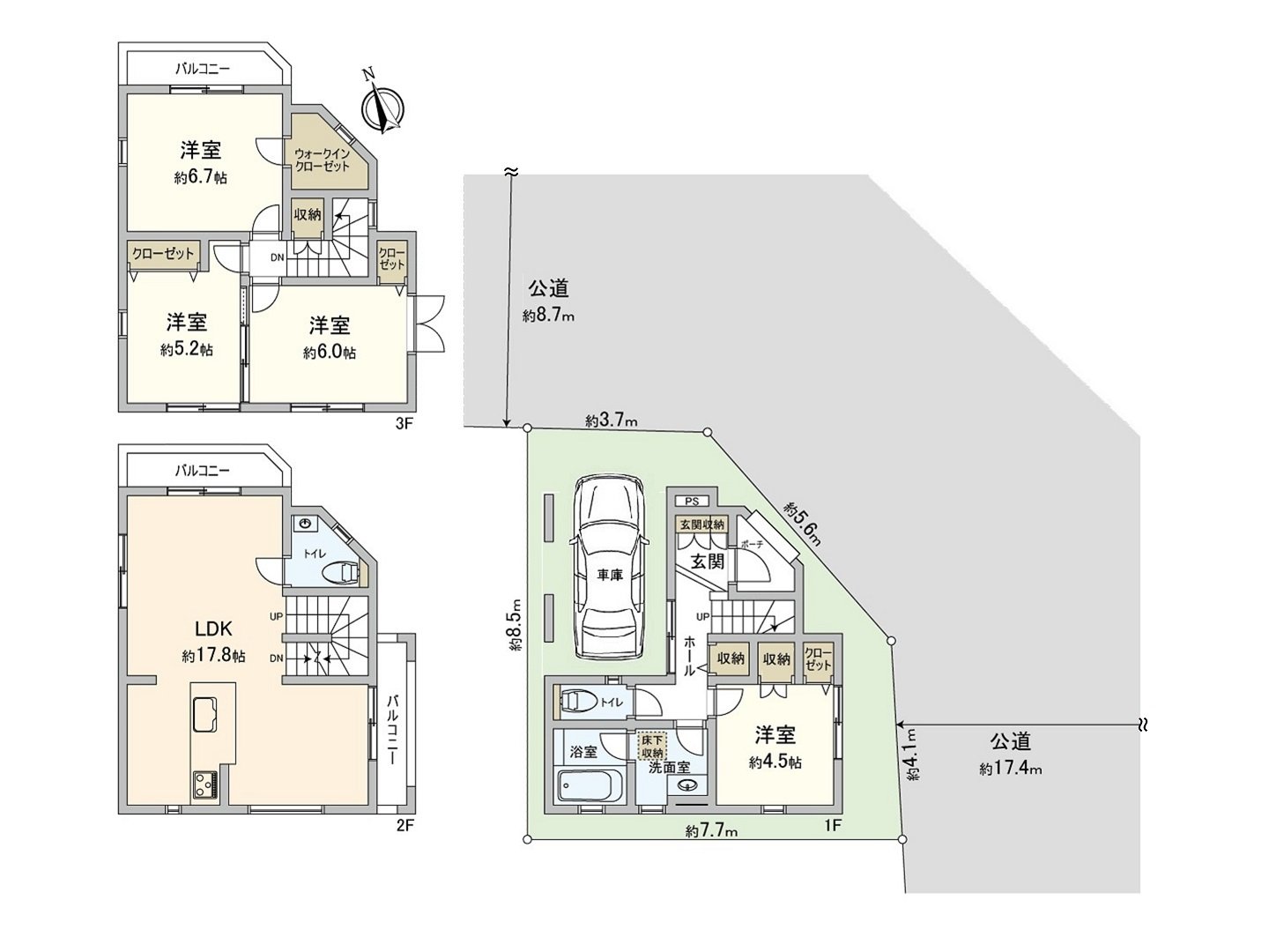 [floor plan] Land area: 55.39 square meters (about 16.75 tsubo) of/total floor area: 100.09 square meters (about 30.27 tsubo) of/Plan: 4LDK