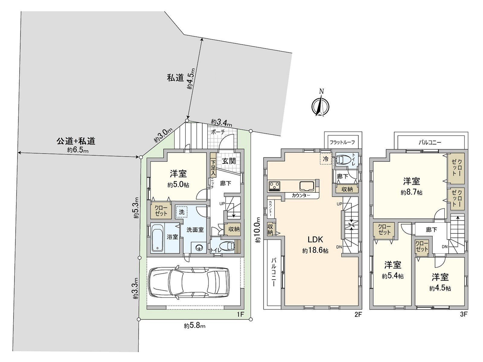 [平面圖]土地面積：58.32平方公尺(約17.64坪)/建築面積：118.40平方公尺(約35.81坪)/房型：4LDK