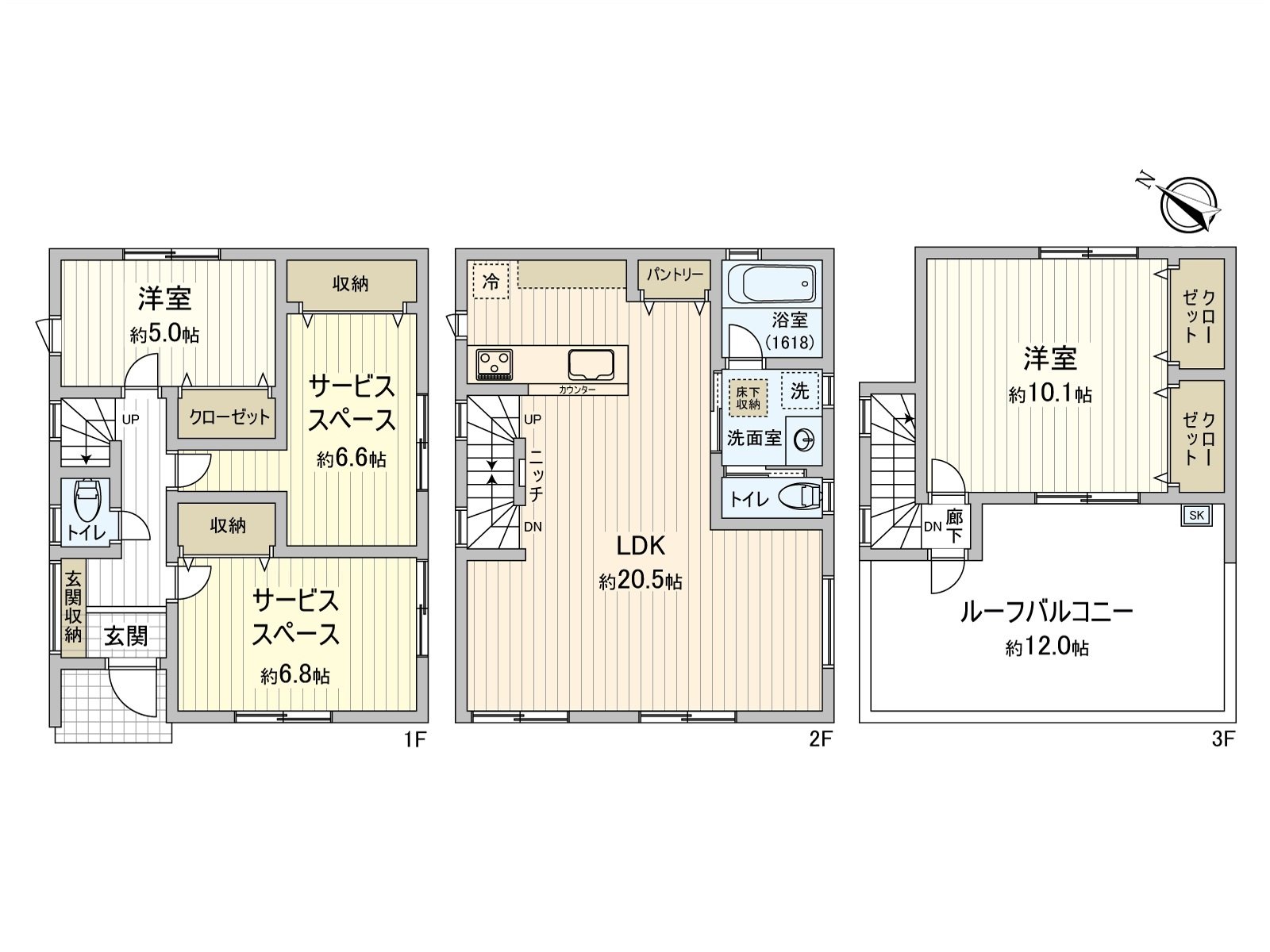 有舒適的面積的LDK和開放感覺溢出來的屋頂陽台是魅力的2LDK+2S。2個地方非居室被具有，可以在家的工作以及愛好室多彩的用法。