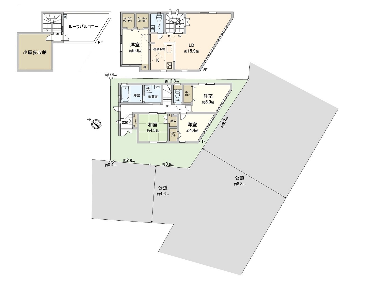 [floor plan] Land area: 80.14 square meters (about 24.24 tsubo) of/total floor area: 98.74 square meters (about 29.86 tsubo) of/Plan: 4LDK