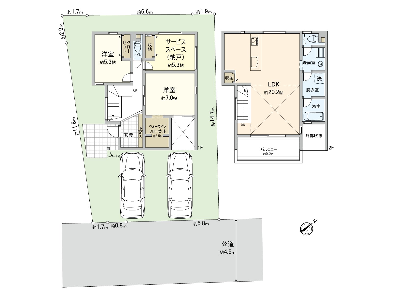 [房型图]土地面积：138.53平米(约41.90坪)/建筑面积：97.70平米(约29.55坪)/房型：2SLDK