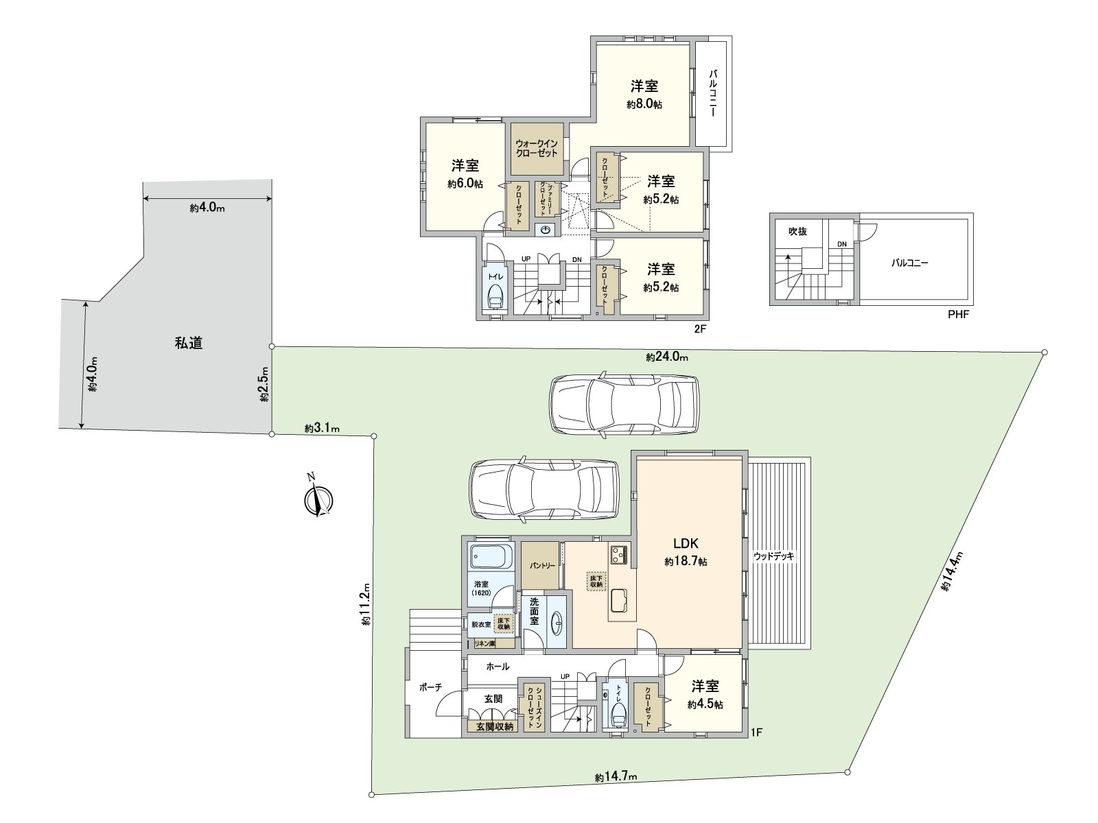 [房型图]土地面积：255.39平米(约77.25坪)/建筑面积：134.41平米(约40.65坪)/房型：5LDK