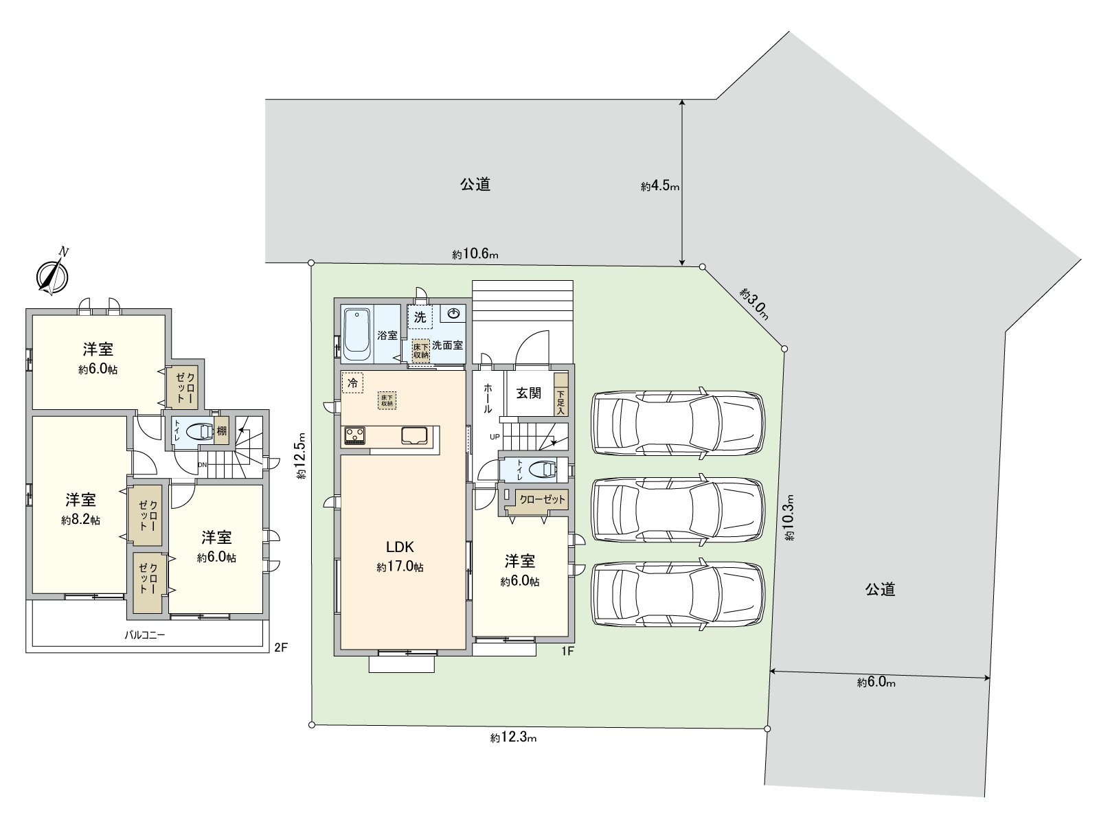 [floor plan] Land area: 154.35 square meters (about 46.69 tsubo) of/total floor area: 99.36 square meters (about 30.05 tsubo) of/Plan: 4LDK