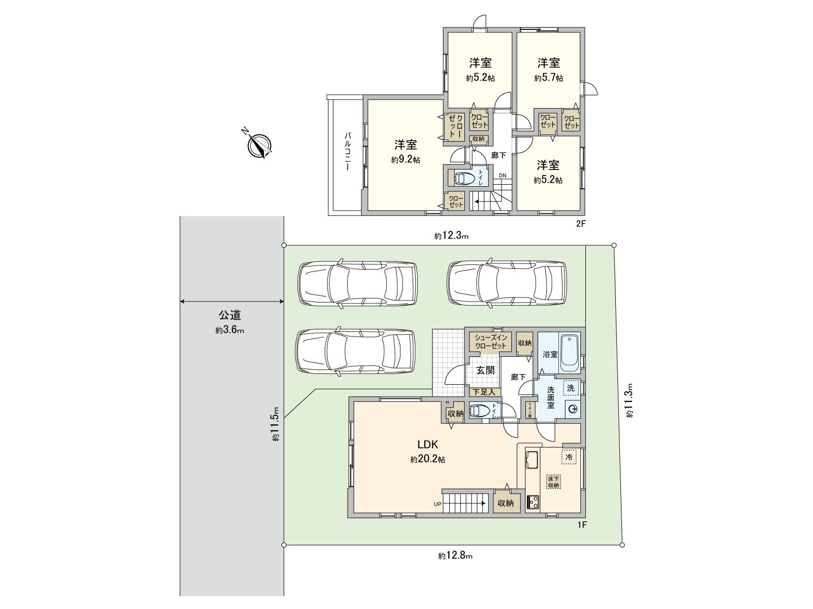 [floor plan] Land area: 144.17 square meters (about 43.61 tsubo) of/total floor area: 108.06 square meters (about 32.68 tsubo) of/Plan: 4LDK