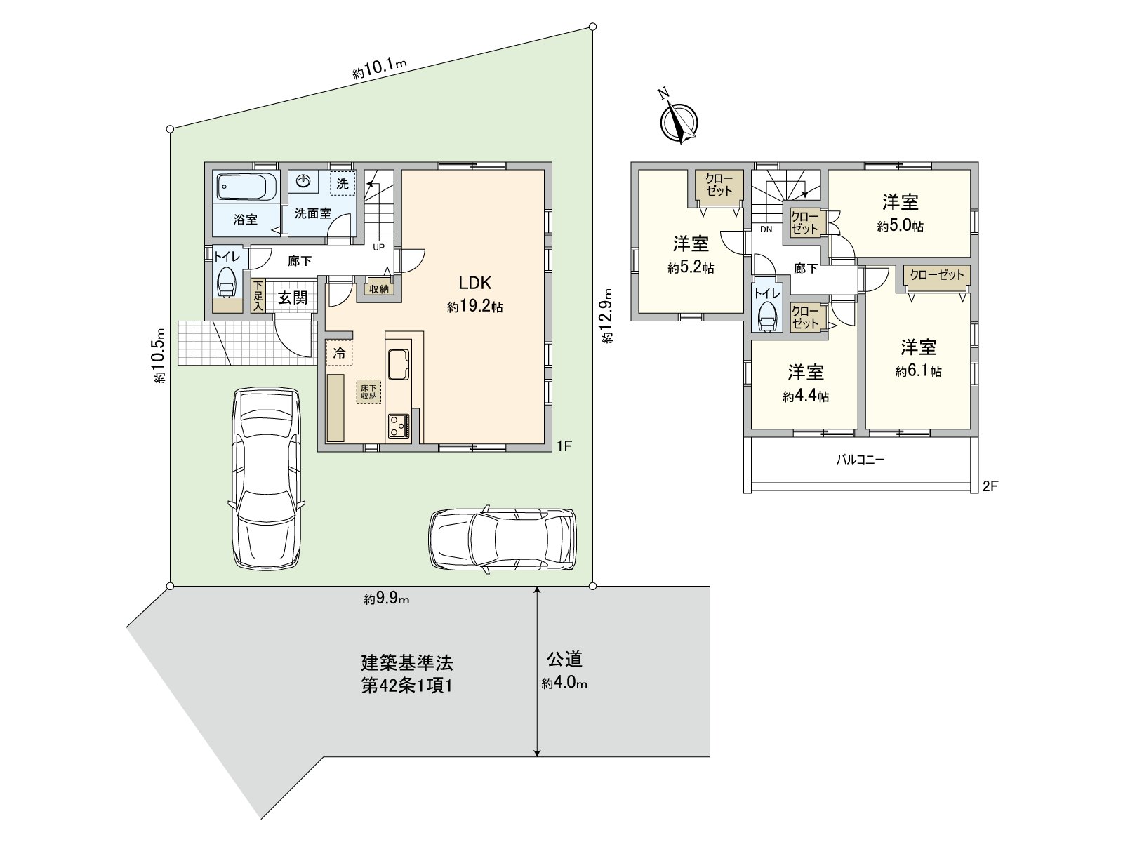 约19.2张塌塌米在1楼部分的LDK是3面采光。为存储空间被在2楼部分的各西式房间设置是能把住空間宽敞用于的房型。