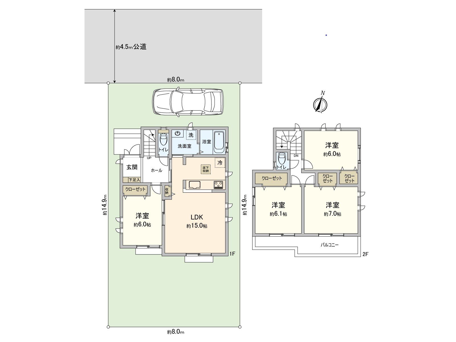 [Floor plan] Land area: 120.09 square meters (about 36.32 tsubo) of/Total floor area: 95.02 square meters (about 28.74 tsubo) of/Plan: 4LDK
