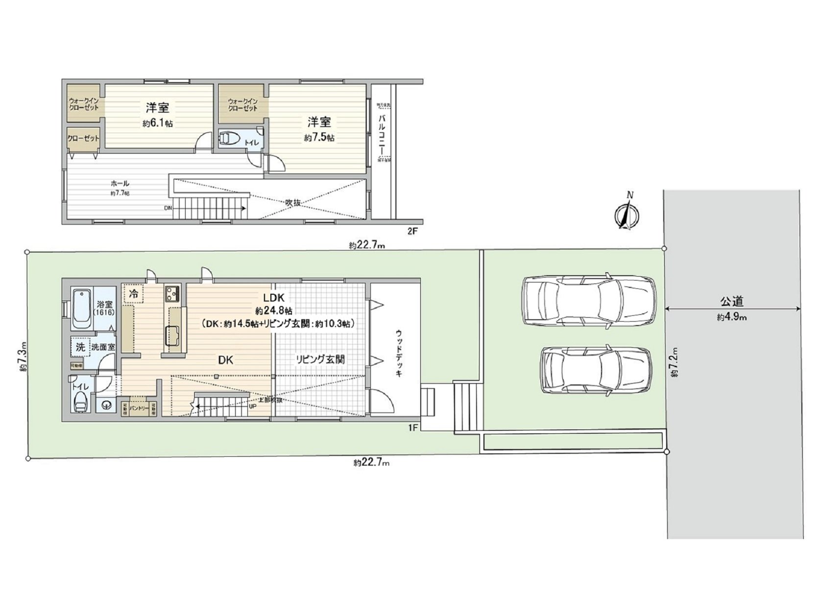 [平面圖]土地面積：165.72平方公尺(約50.13坪)/建築面積：105.10平方公尺(約31.79坪)/房型：2LDK