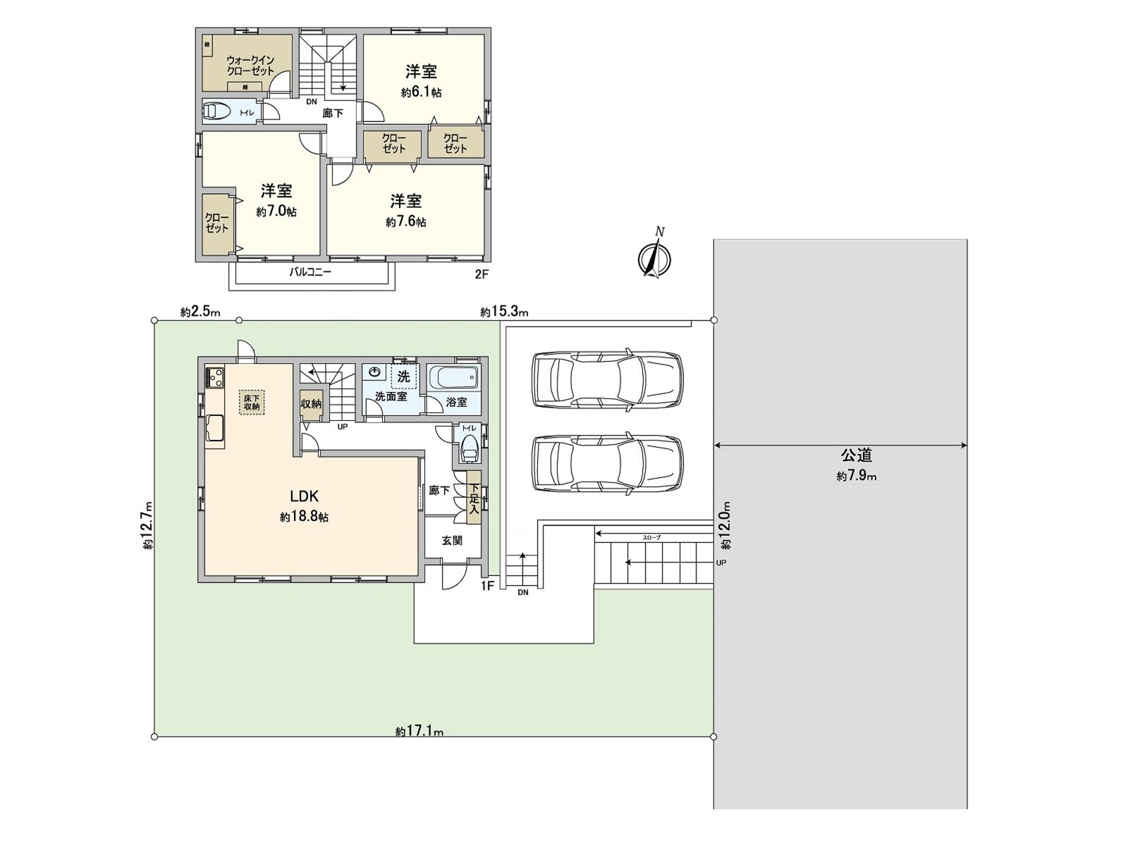 [Floor plan] Land area: 218.11 square meters (about 65.97 tsubo) of/Total floor area: 105.25 square meters (about 31.83 tsubo) of/Plan: 3LDK