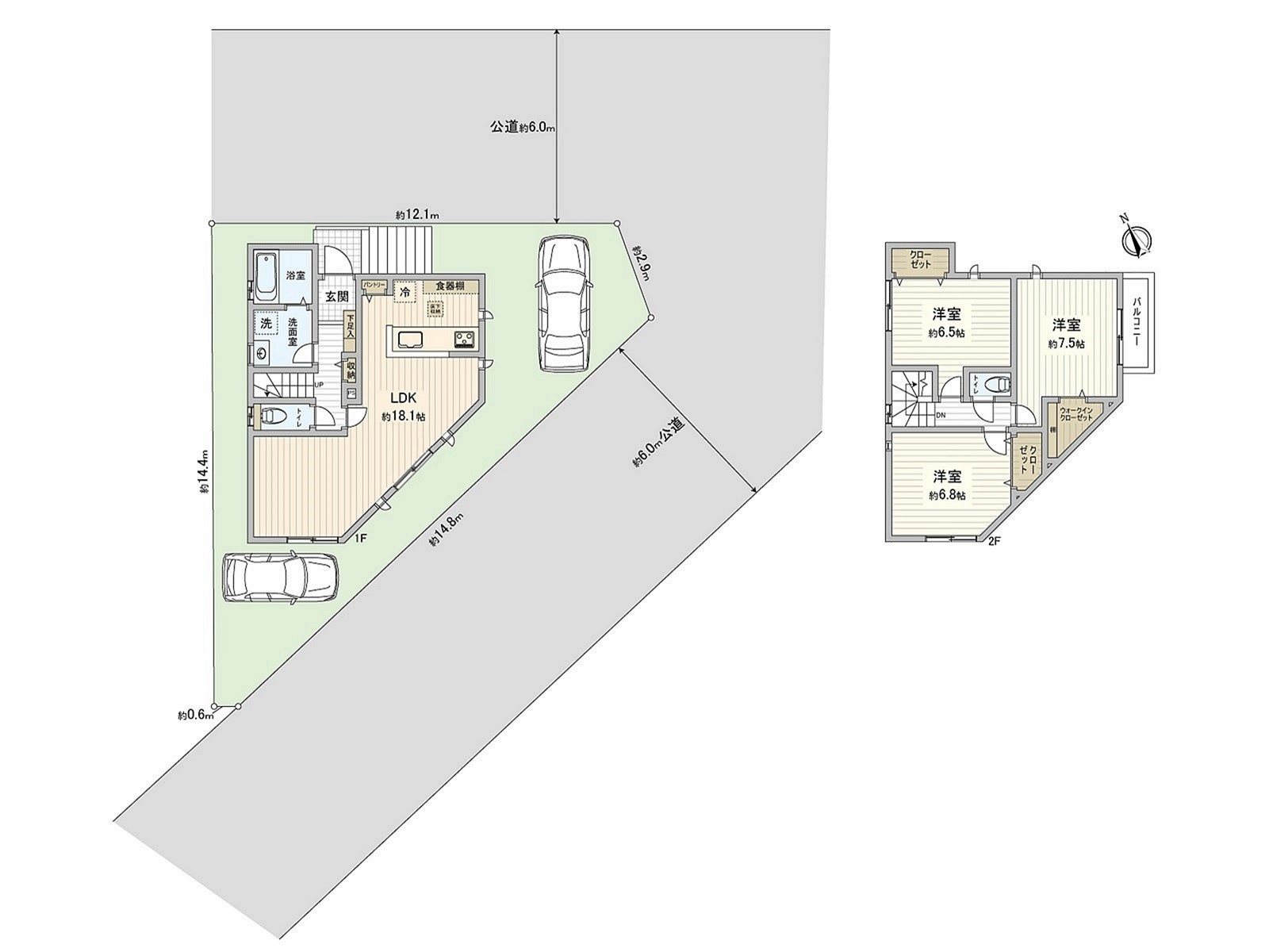 [Floor plan] Land area: 116.23 square meters (about 35.15 tsubo) of/Total floor area: 92.12 square meters (about 27.86 tsubo) of/Plan: 3LDK