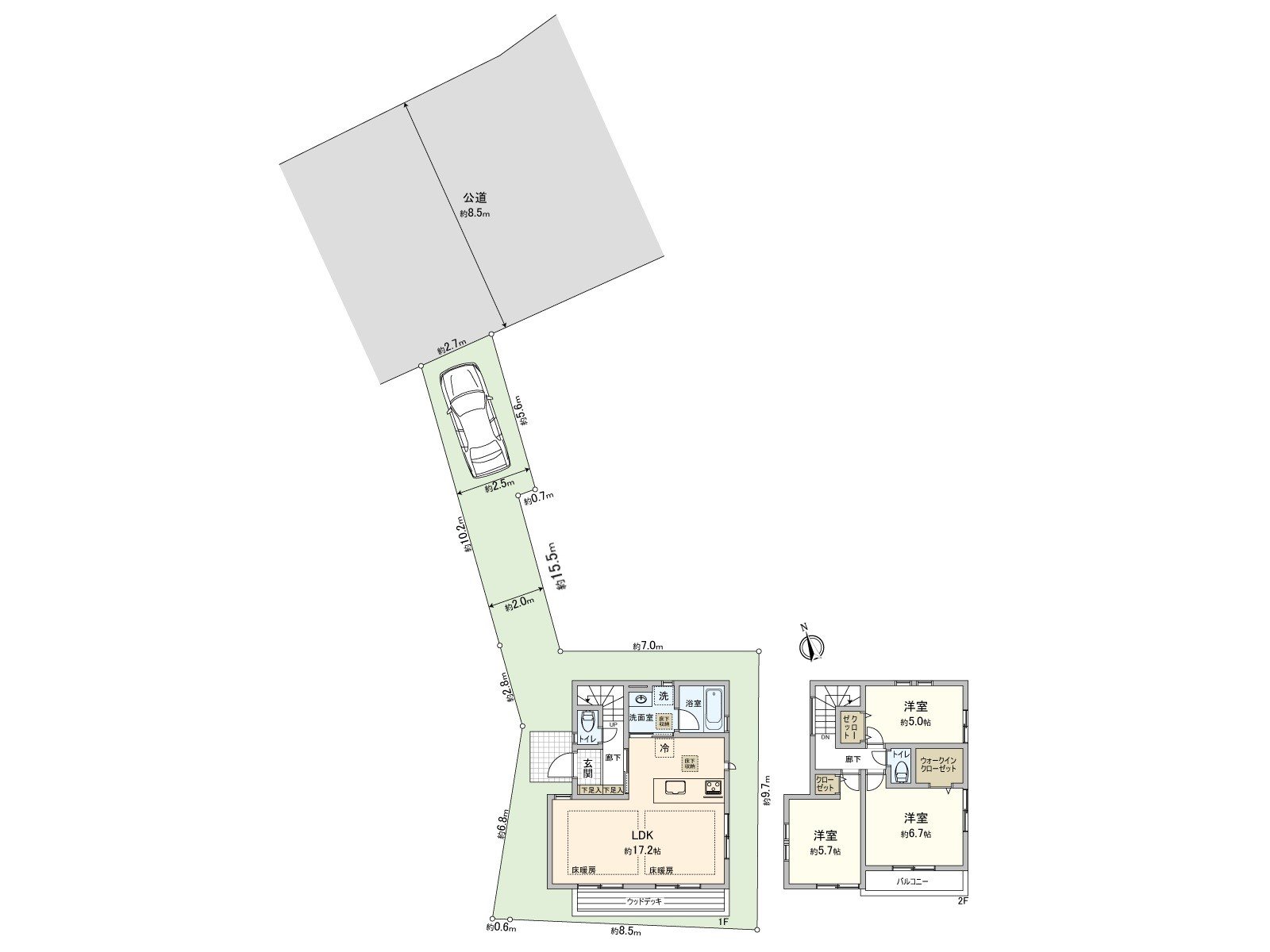 [Floor plan] Land area: 110.19 square meters (about 33.33 tsubo) of/Total floor area: 82.80 square meters (about 25.04 tsubo) of/Plan: 3LDK