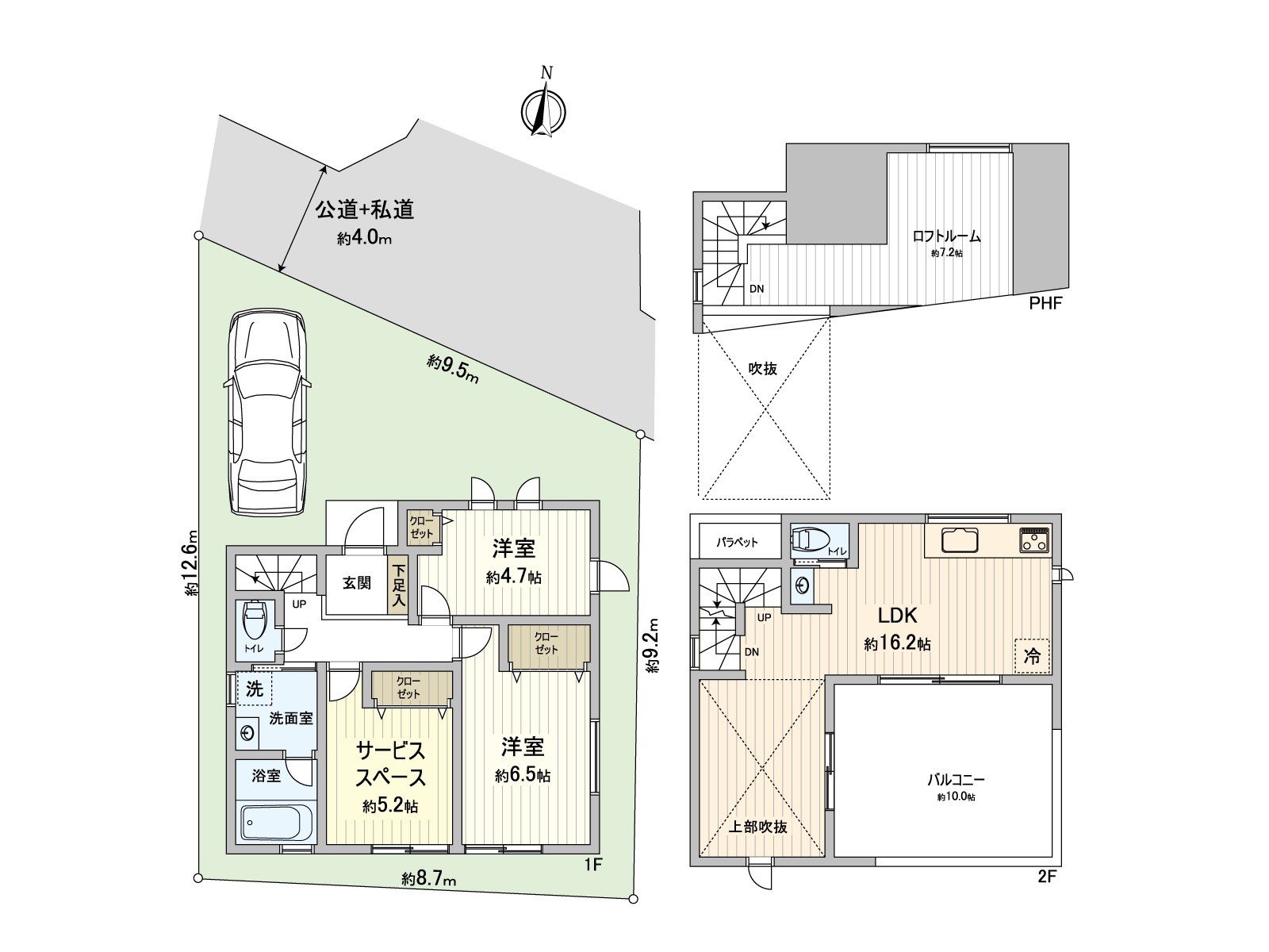 [Floor plan] Land area: 96.10 square meters (about 29.07 tsubo) of/Total floor area: 78.04 square meters (about 23.60 tsubo) of/Plan: 2SLDK