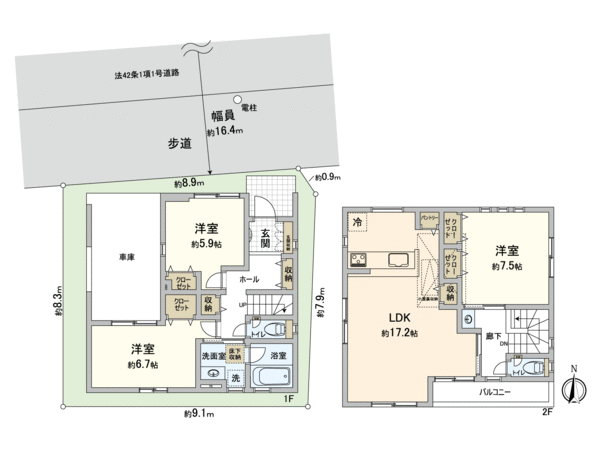 [Floor plan] Land area: 80.04 square meters (about 24.21 tsubo) of/Total floor area: 105.58 square meters (about 31.93 tsubo) of/Plan: 3LDK