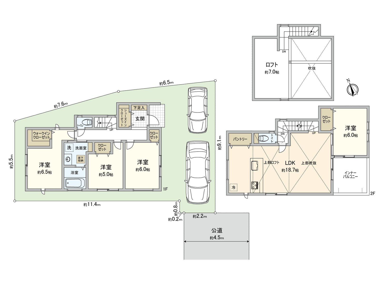 [Floor plan] Land area: 102.81 square meters (about 31.10 tsubo) of/Total floor area: 104.96 square meters (about 31.75 tsubo) of/Plan: 4LDK