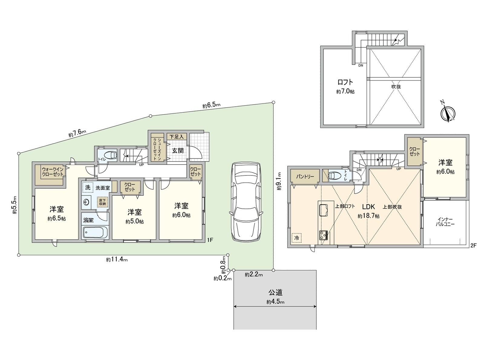 [平面圖]土地面積：102.81平方公尺(約31.10坪)/建築面積：104.96平方公尺(約31.75坪)/房型：4LDK