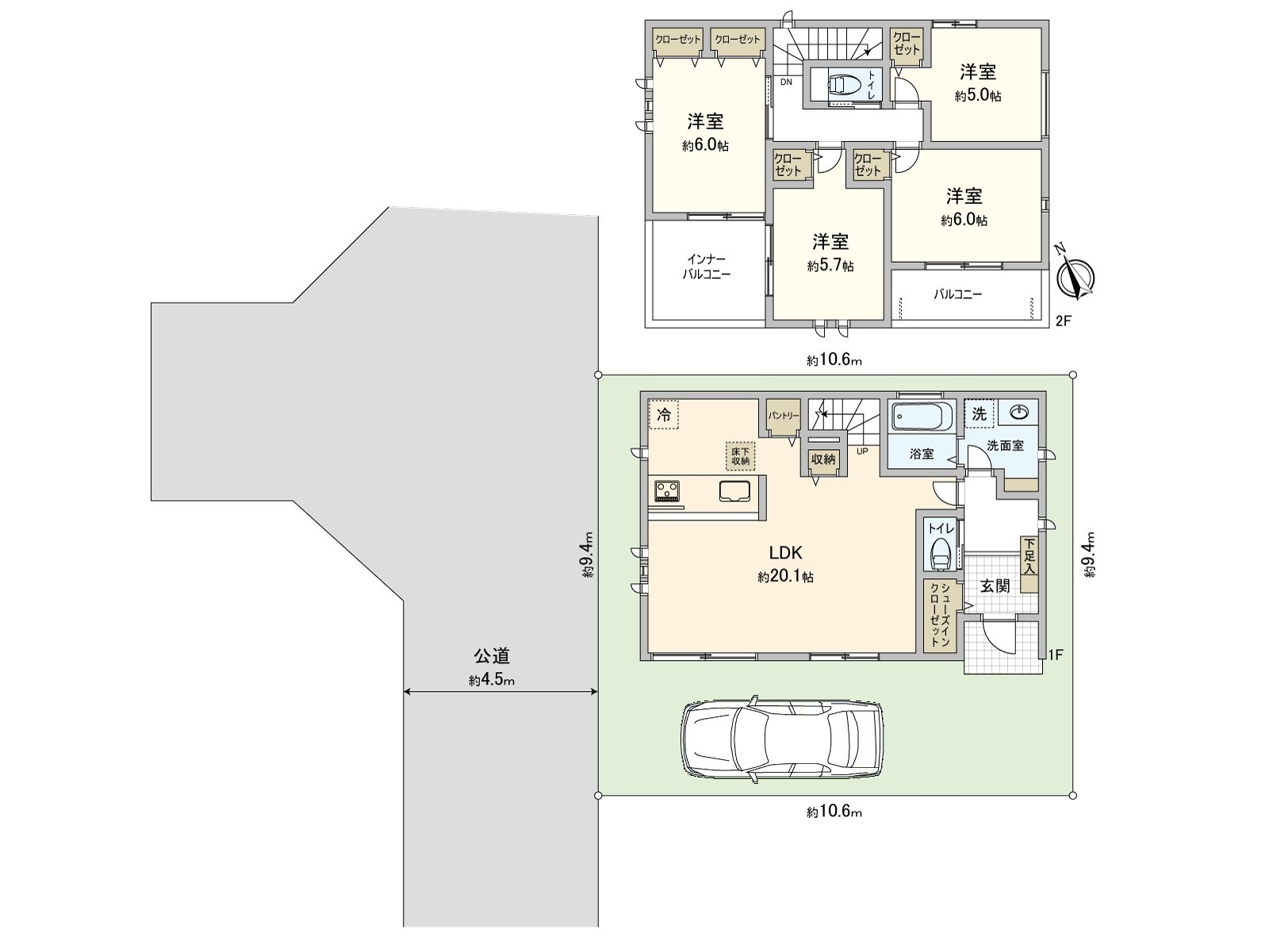[平面圖]土地面積：100.10平方公尺(約30.28坪)/建築面積：102.47平方公尺(約30.99坪)/房型：4LDK