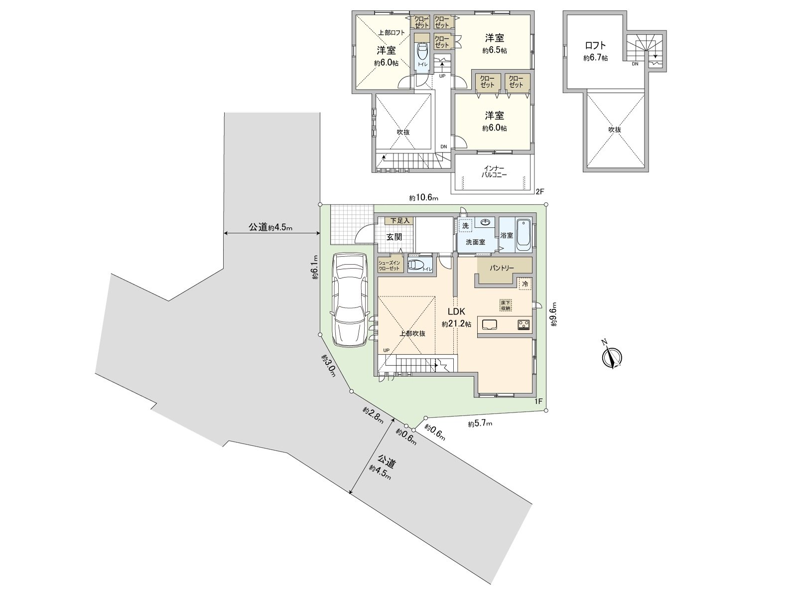 [平面圖]土地面積：100.11平方公尺(約30.28坪)/建築面積：101.02平方公尺(約30.55坪)/房型：3LDK