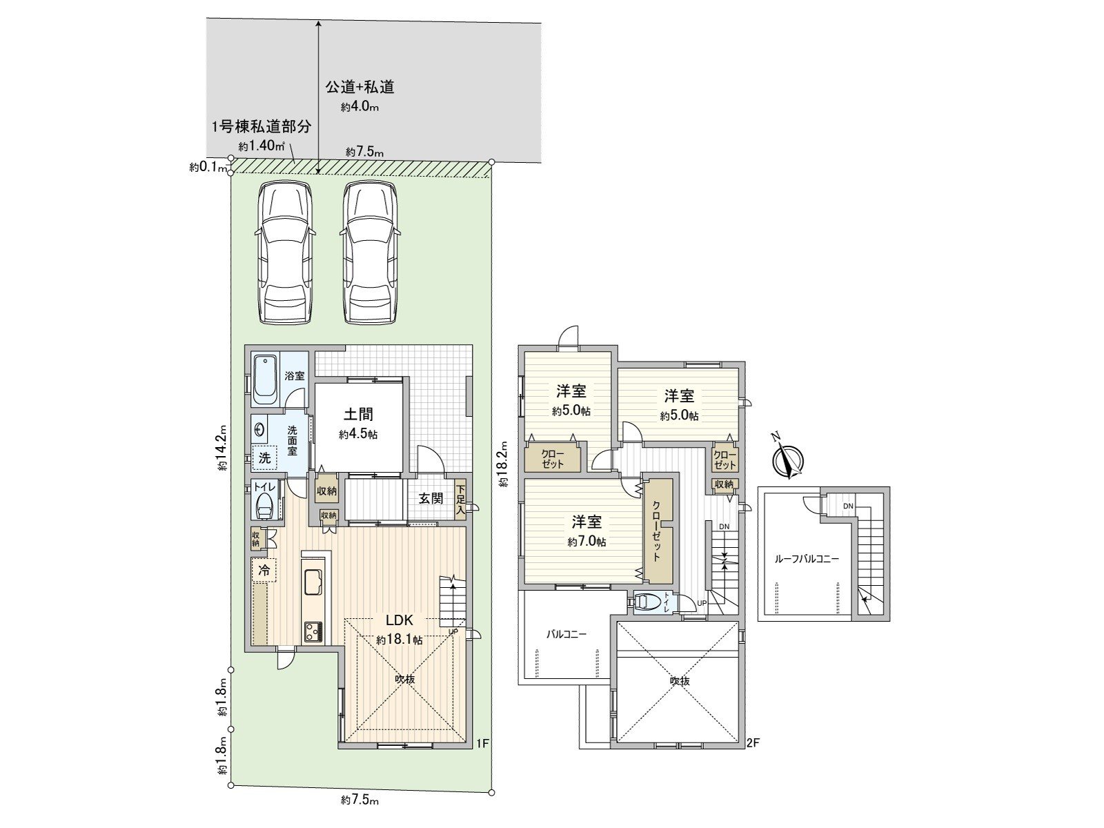 [平面圖]土地面積：136.09平方公尺(約41.16坪)/建築面積：105.99平方公尺(約32.06坪)/房型：3LDK
