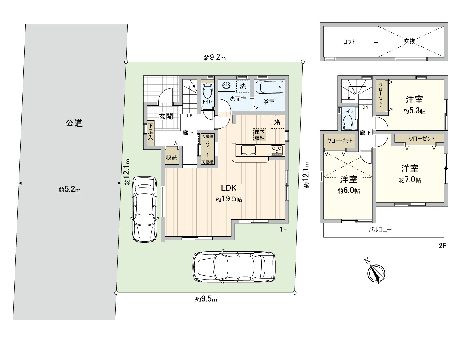 [平面圖]土地面積：114.07平方公尺(約34.50坪)/建築面積：91.08平方公尺(約27.55坪)/房型：3LDK