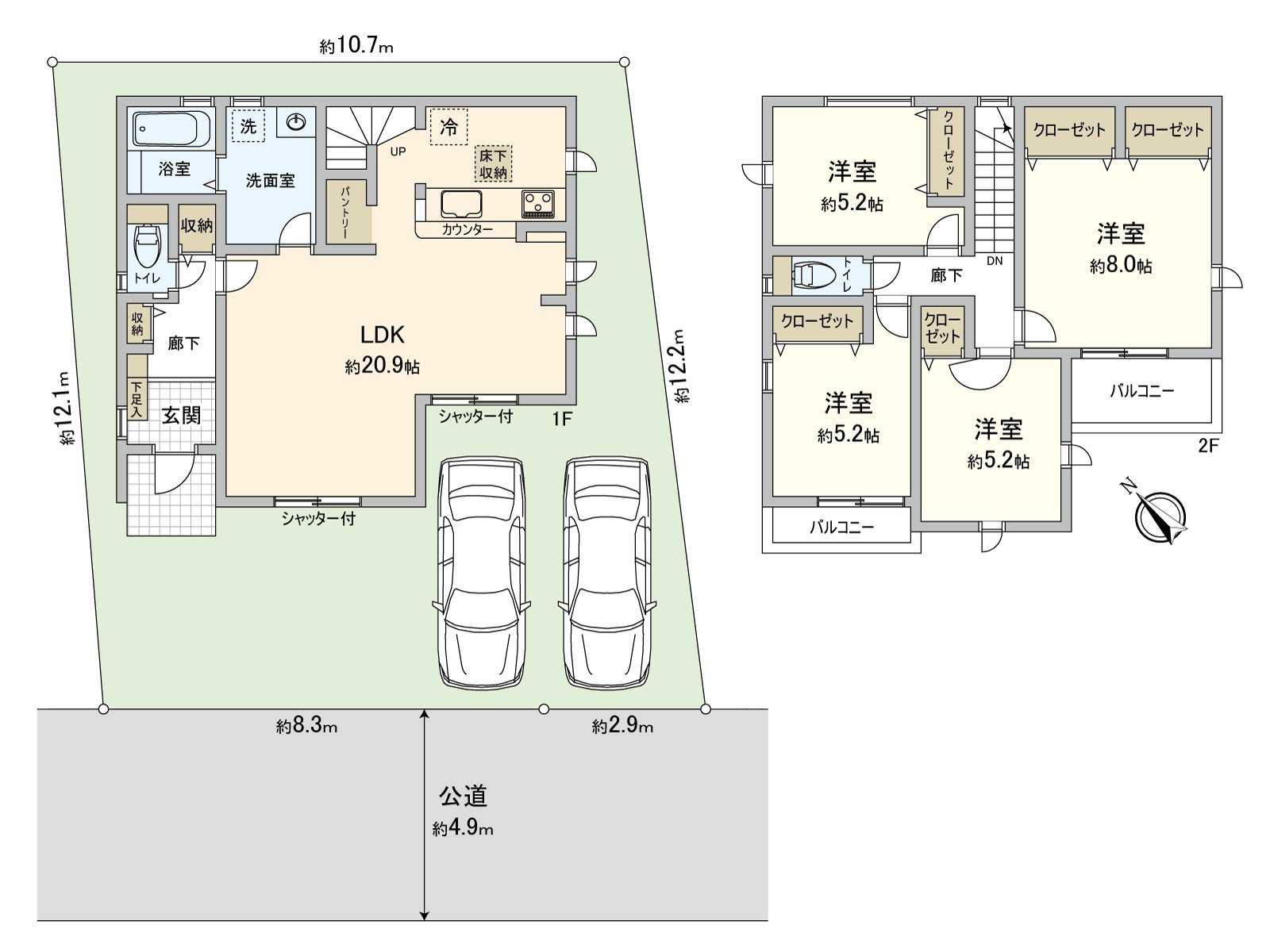 [平面圖]土地面積：133.35平方公尺(約40.33坪)/建築面積：106.40平方公尺(約32.18坪)/房型：4LDK