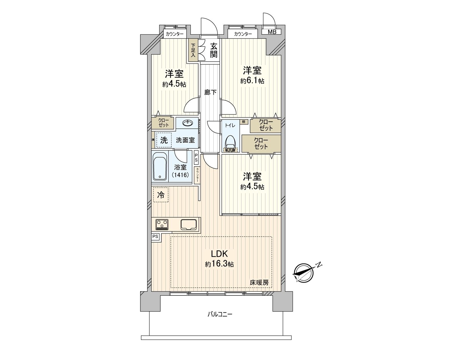 实际使用面积：67.86平米(约20.52坪)/房型：3LDK