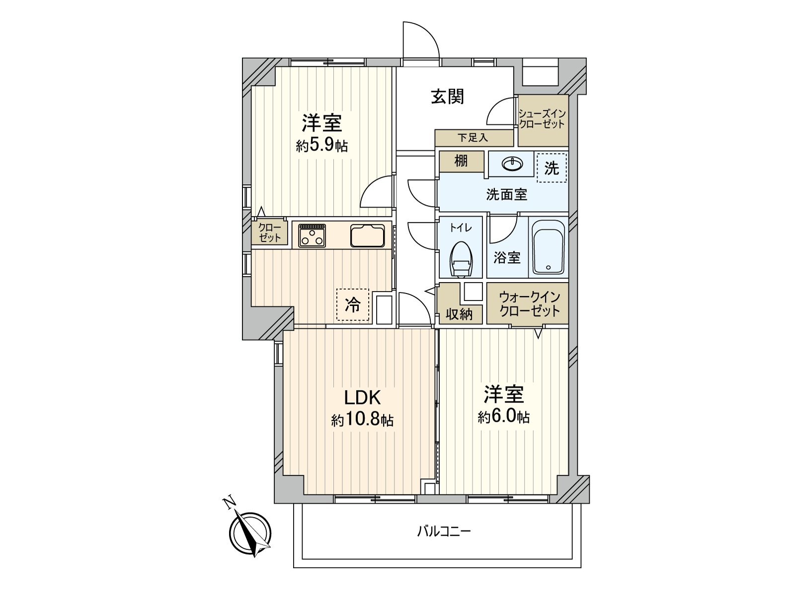 [平面圖]私人使用面積：58.47平方公尺(約17.58坪)/房型：2LDK