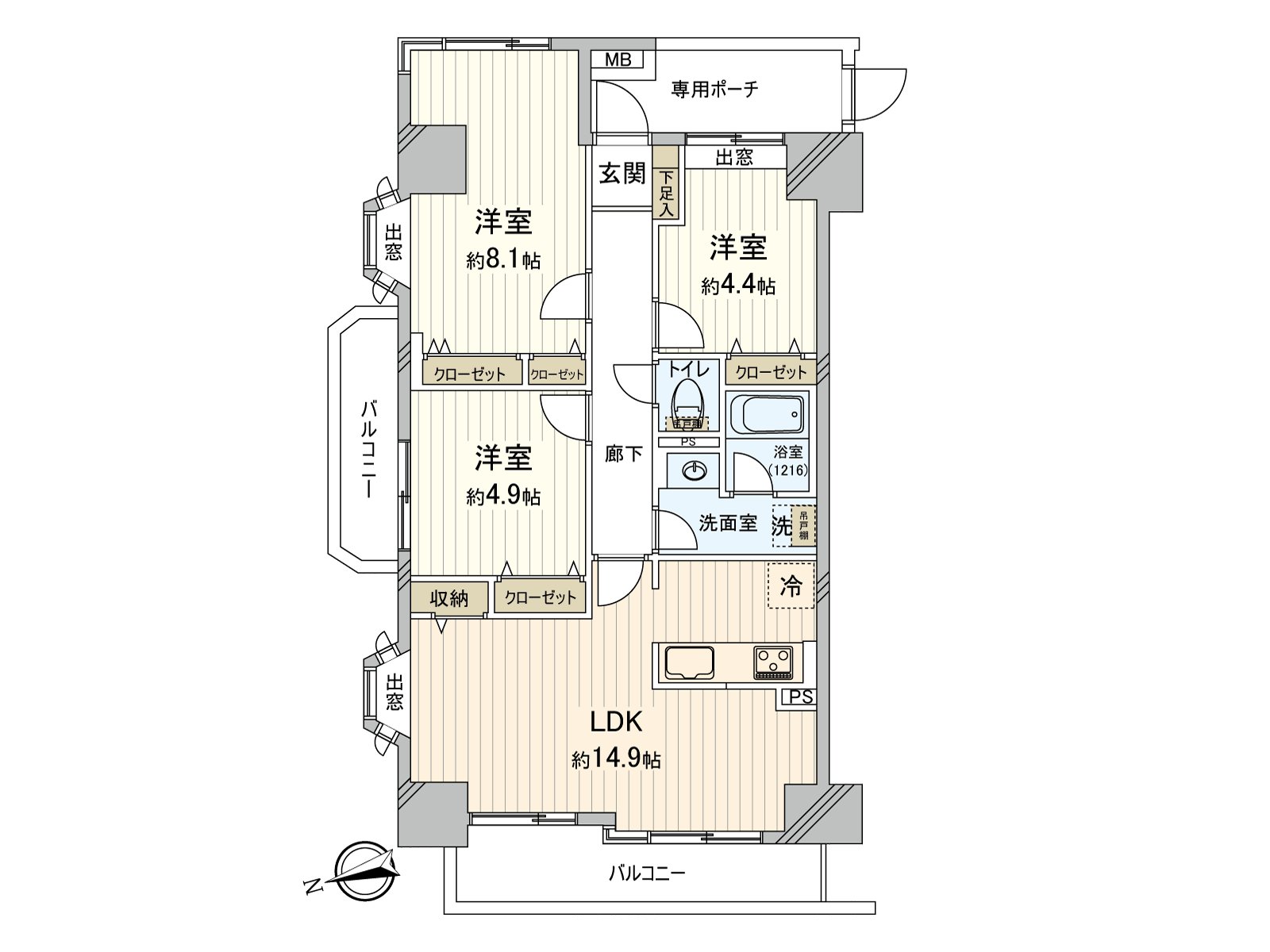 实际使用面积：71.58平米(约21.65坪)/房型：3LDK