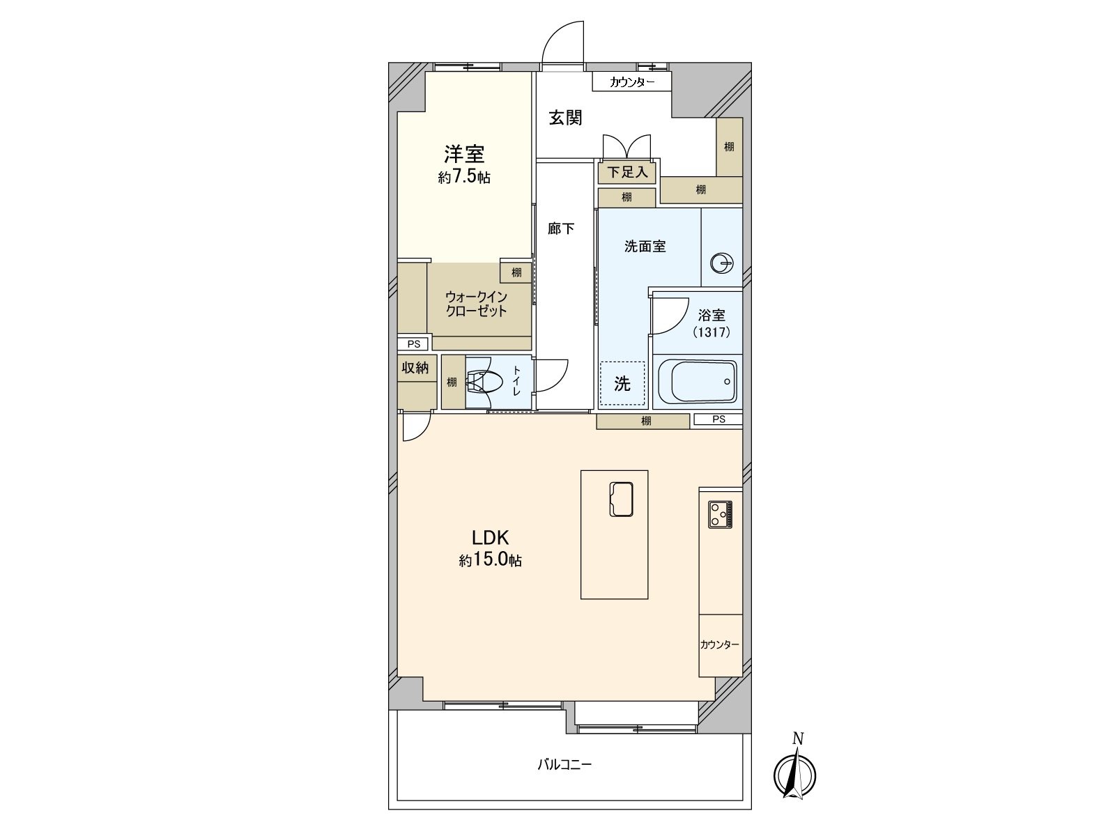 [floor plan] Exclusive area: 53.46 square meters (about 16.17 tsubo) of/Plan: 1LDK