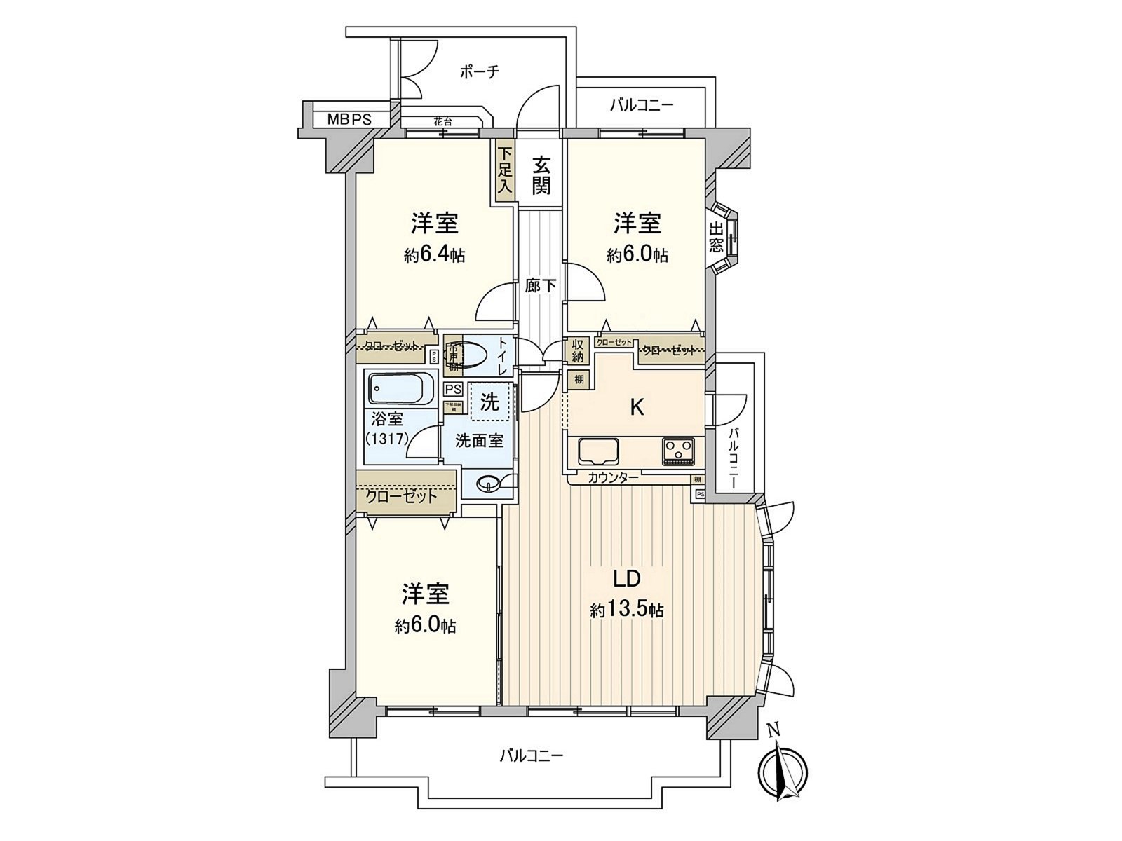 [平面圖]私人使用面積：73.11平方公尺(約22.11坪)/房型：3LDK