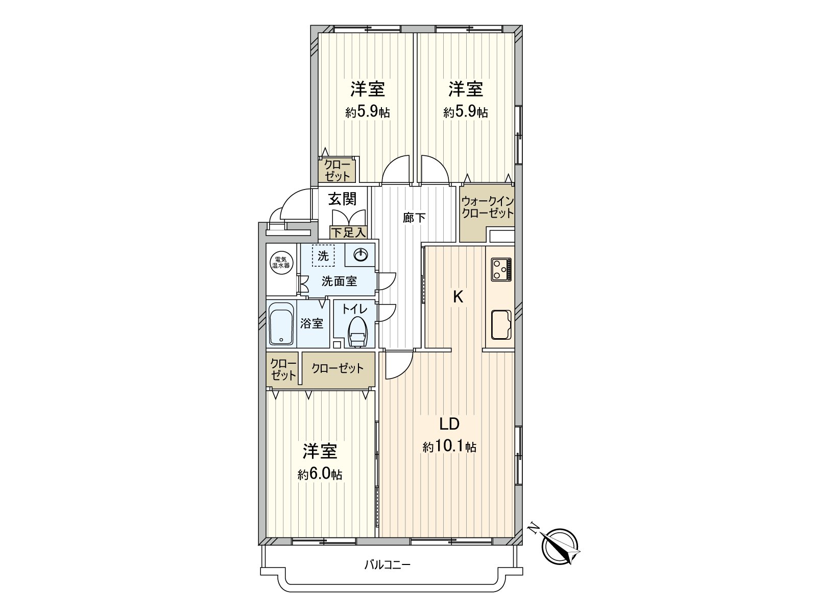 [floor plan] Exclusive area: 75.13 square meters (about 22.72 tsubo) of/Plan: 3LDK