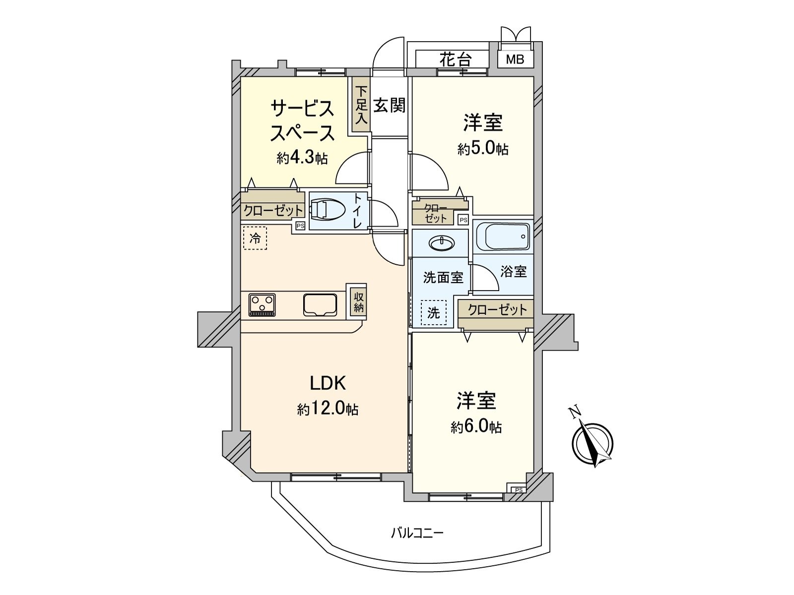 [floor plan] Exclusive area: 59.84 square meters (about 18.1 tsubo) of/Plan: 2SLDK