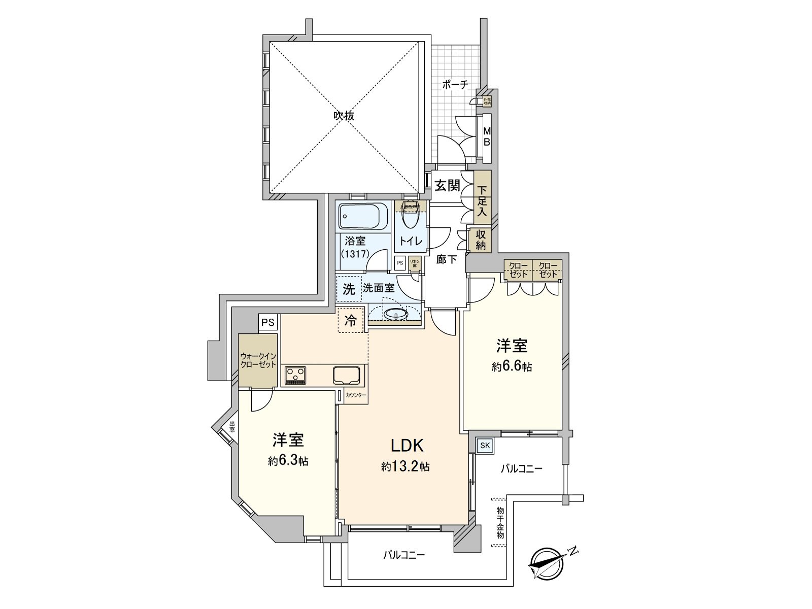是WIC或者走廊收納的具有存儲空間豐富地的家。在LDK和鄰接的西式房間(約6.3張塌塌米)，可以到底利用。約合計19.5張塌塌米舒適變成某一個空間。